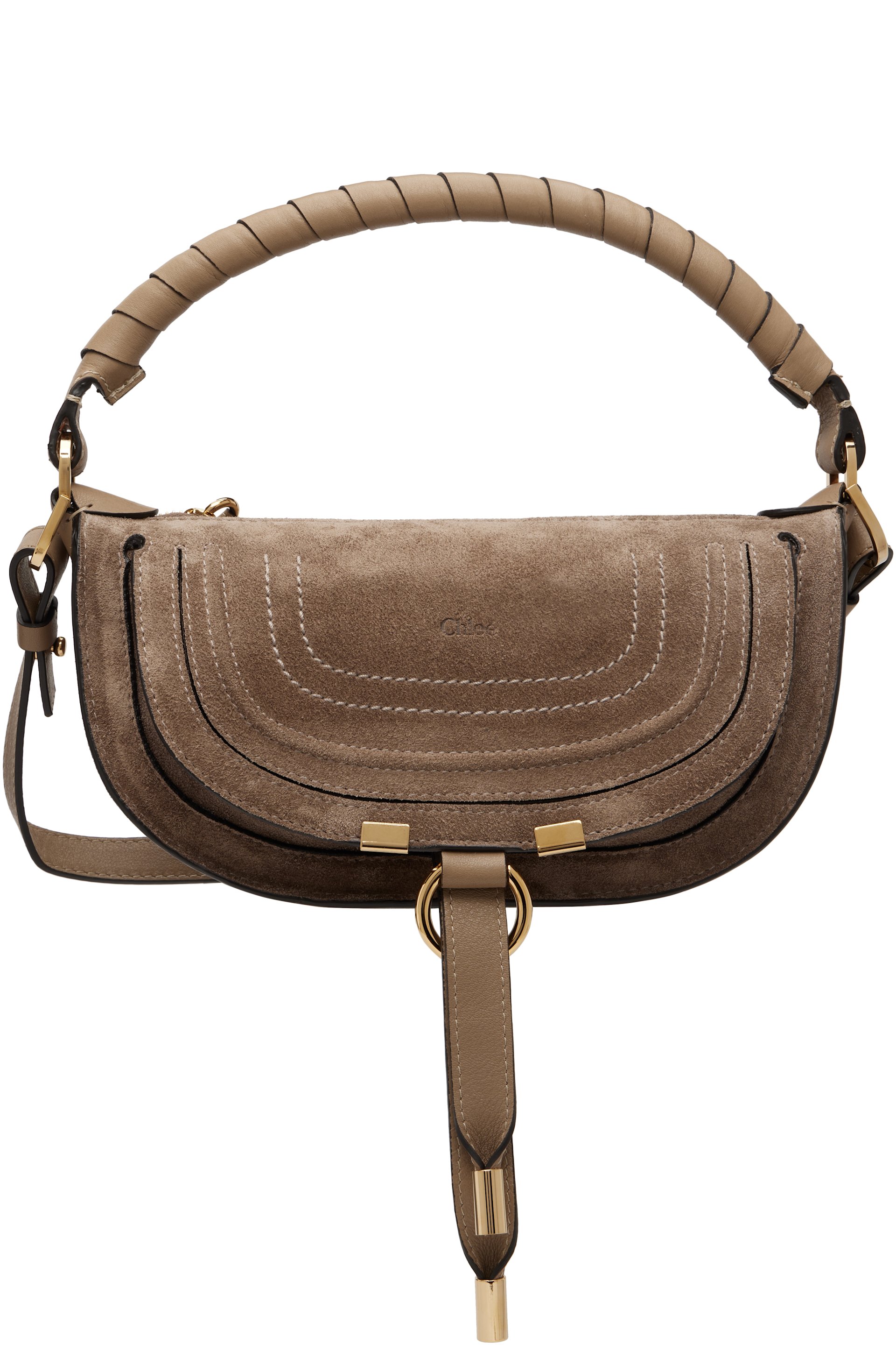 Chloé - Mini sac à bandoulière taupe en suède à fermoir Marcie