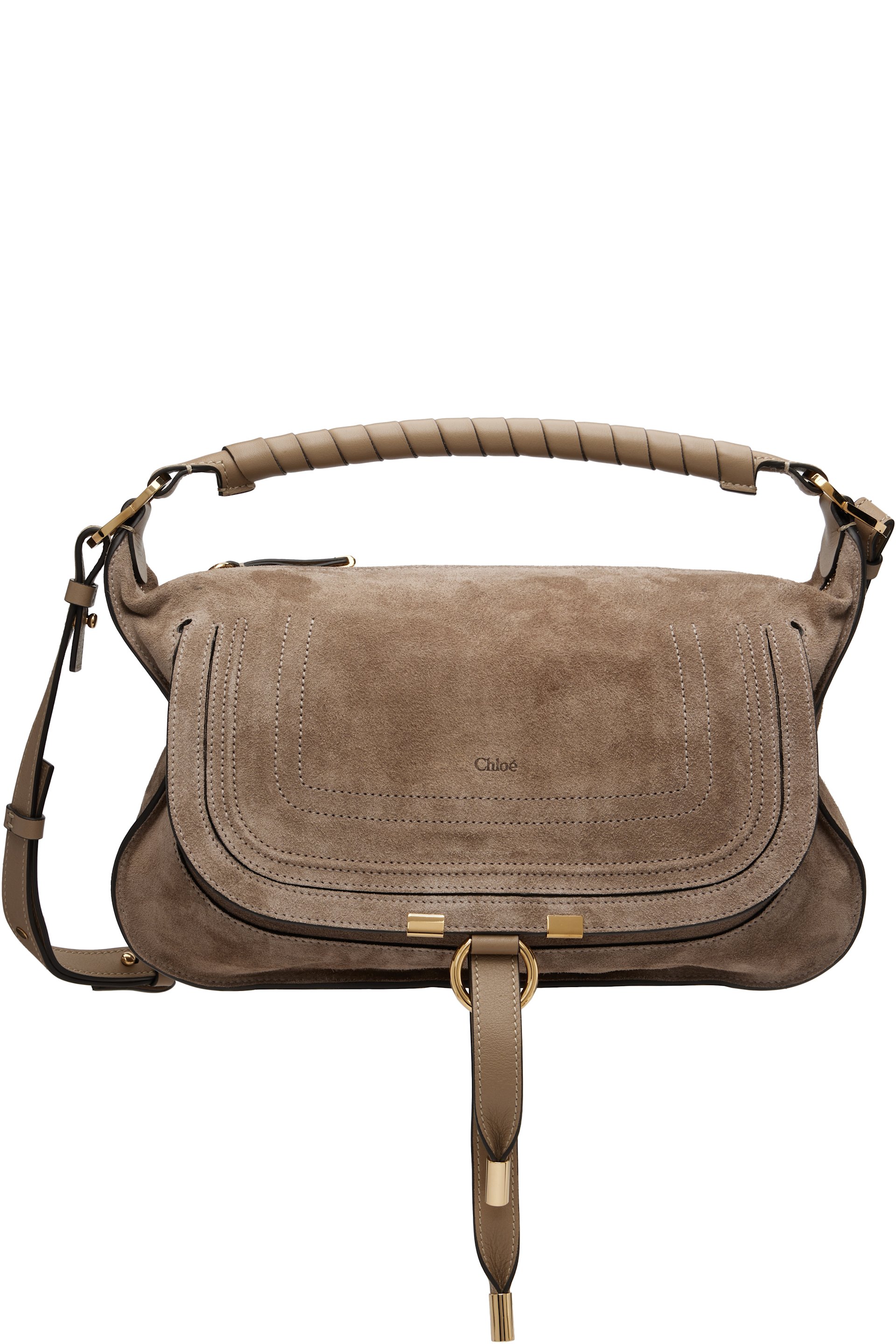 Chloé - Petit sac porté épaule taupe en suède à ferrure Marcie