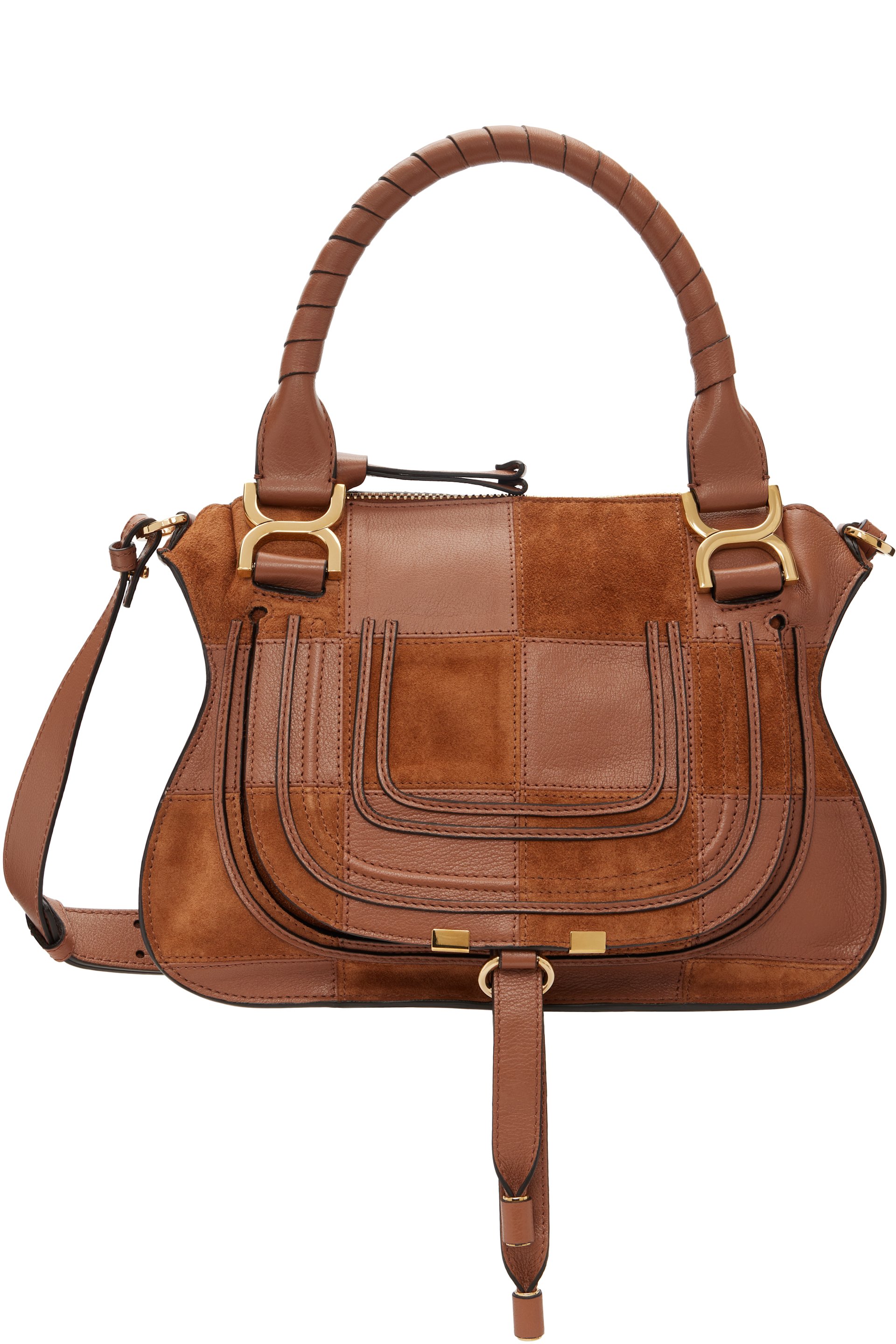 Chloé - Petit sac à bandoulière brun en cuir grainé et en suède à ferrure Marcie