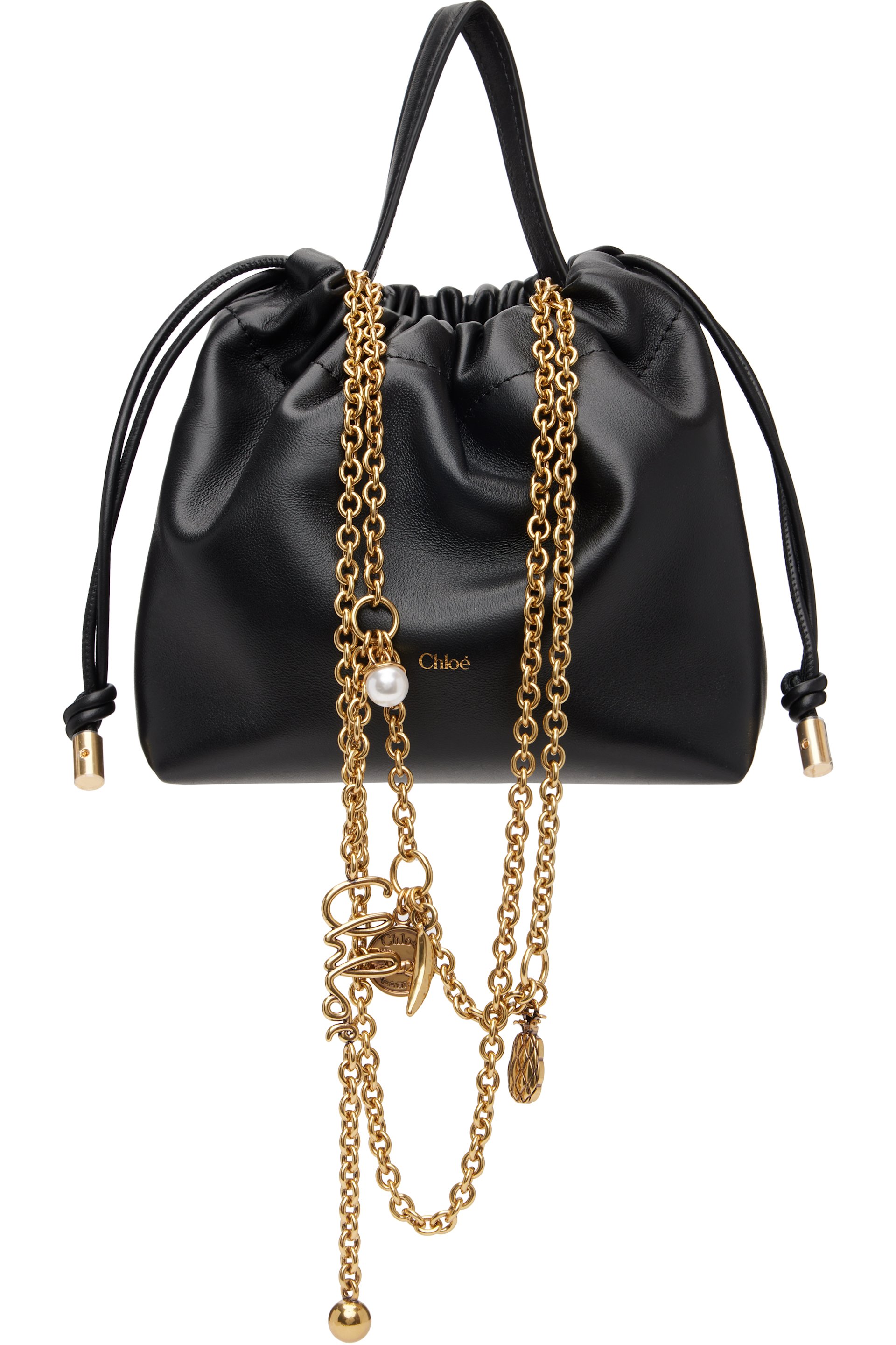 Chloé - Mini sac porté épaule noir à chaine et à disque à logo