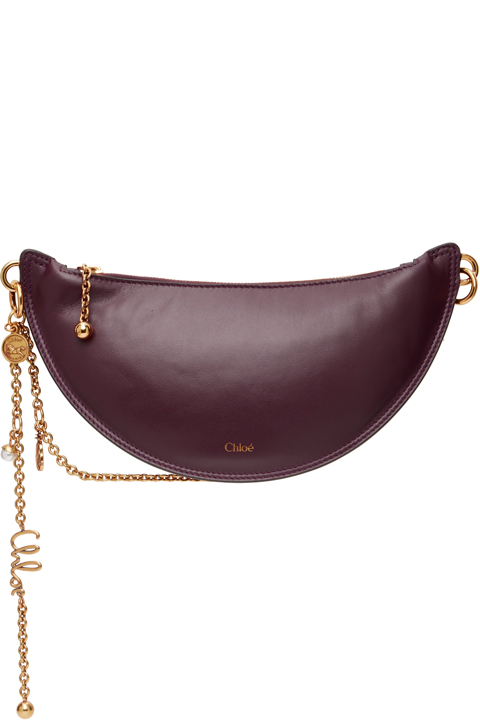 Chloé - Mini sac à bandoulière bourgogne en cuir à disque à logo
