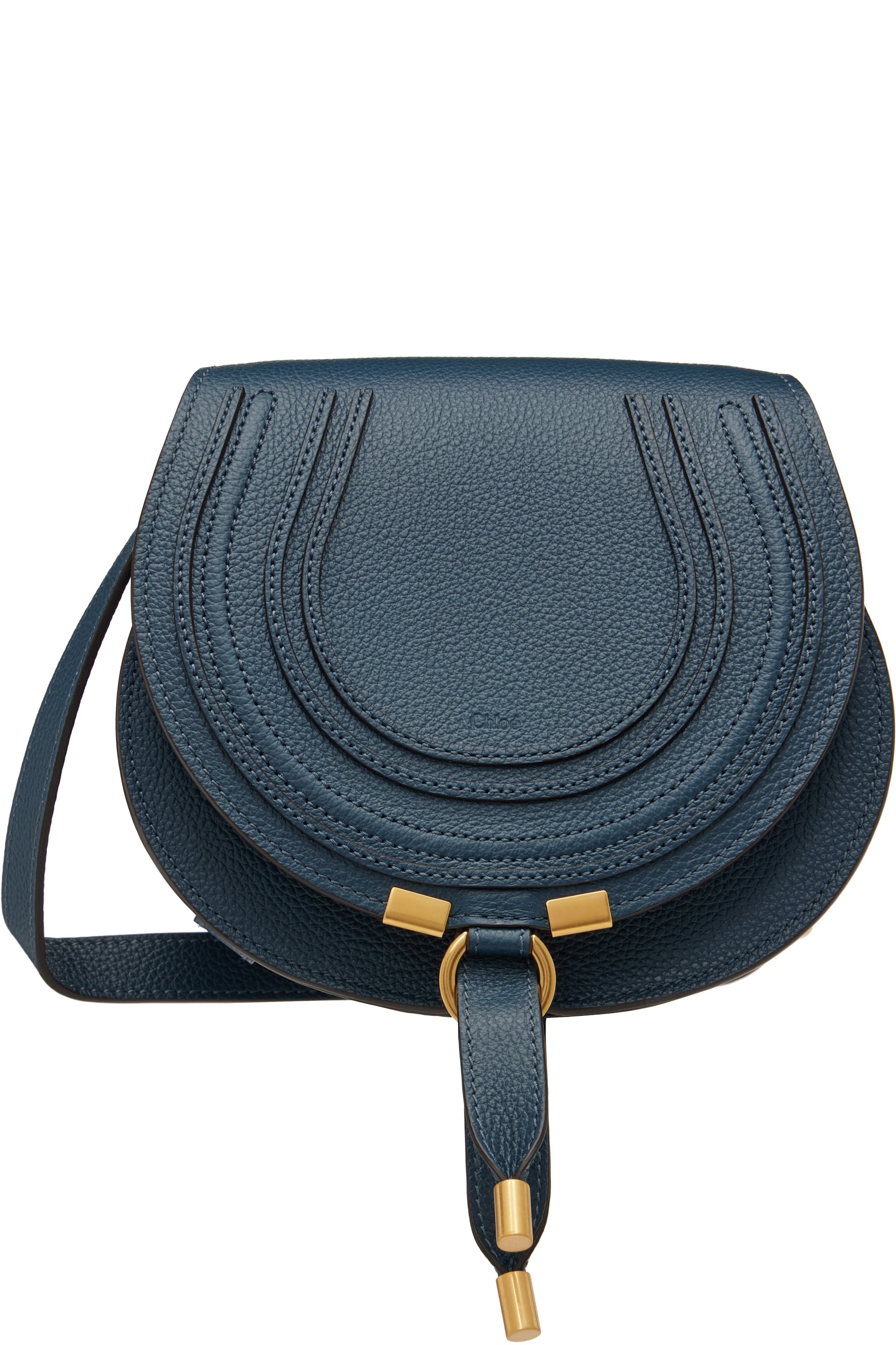 Chloé - Petit sac sellier bleu marine en cuir grainé à ferrure Marcie