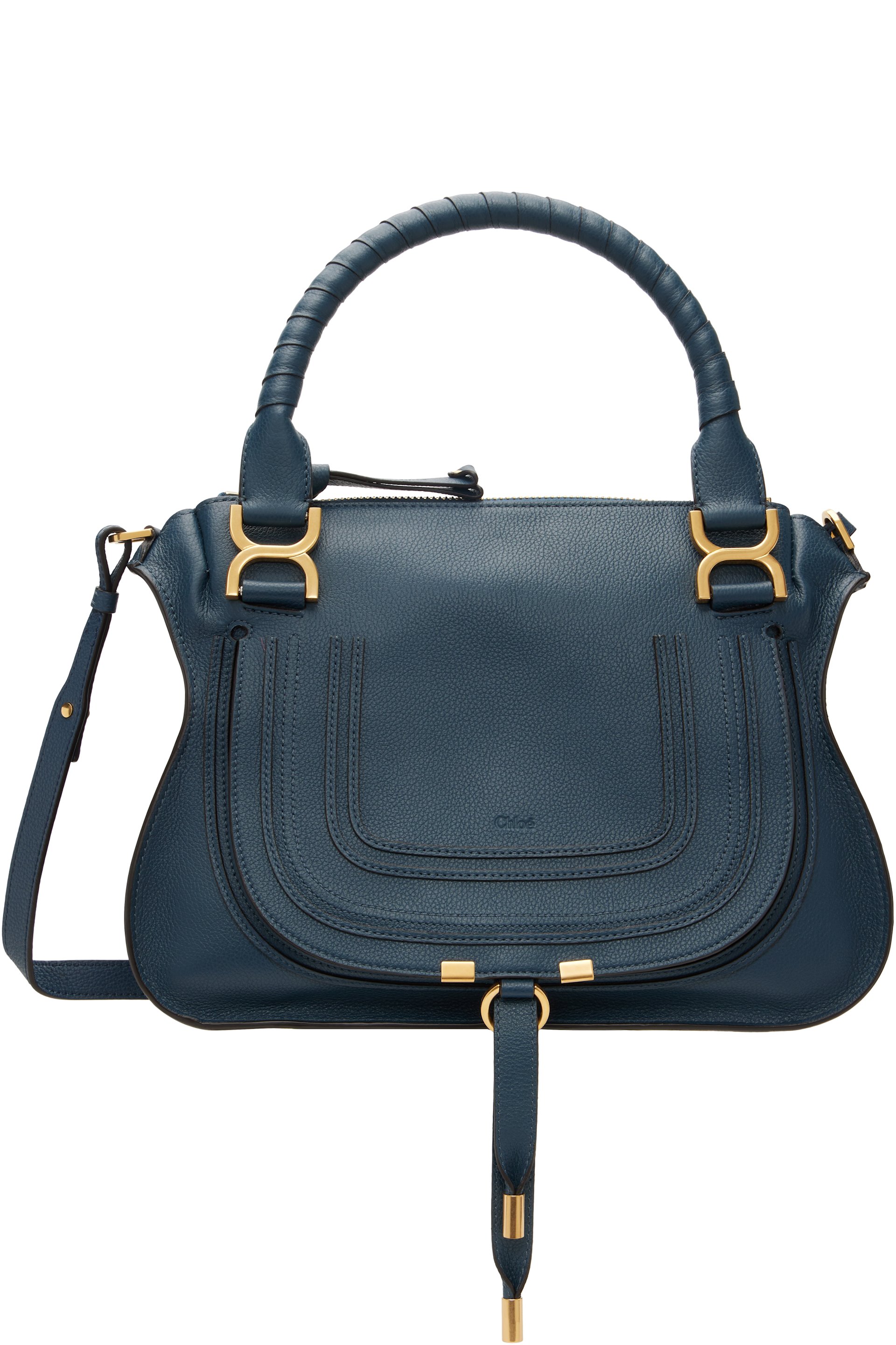 Chloé - Sac bleu marine en cuir grainé à ferrure Marcie