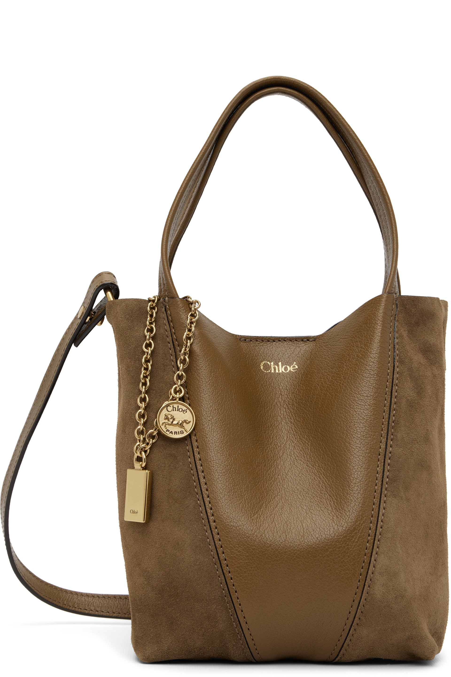 Chloé - Petit cabas Spin brun à logo