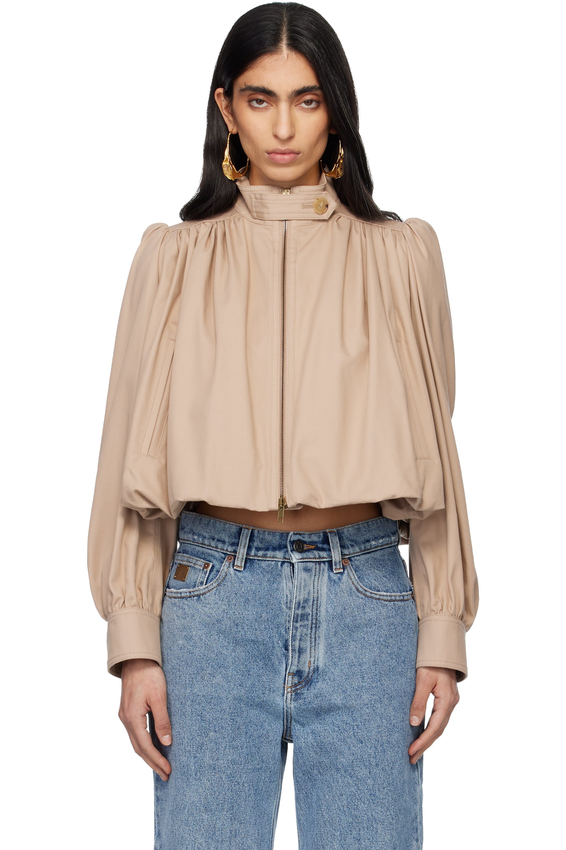 Chloé - Beige Cotton Canvas Gathered Boule Jacket