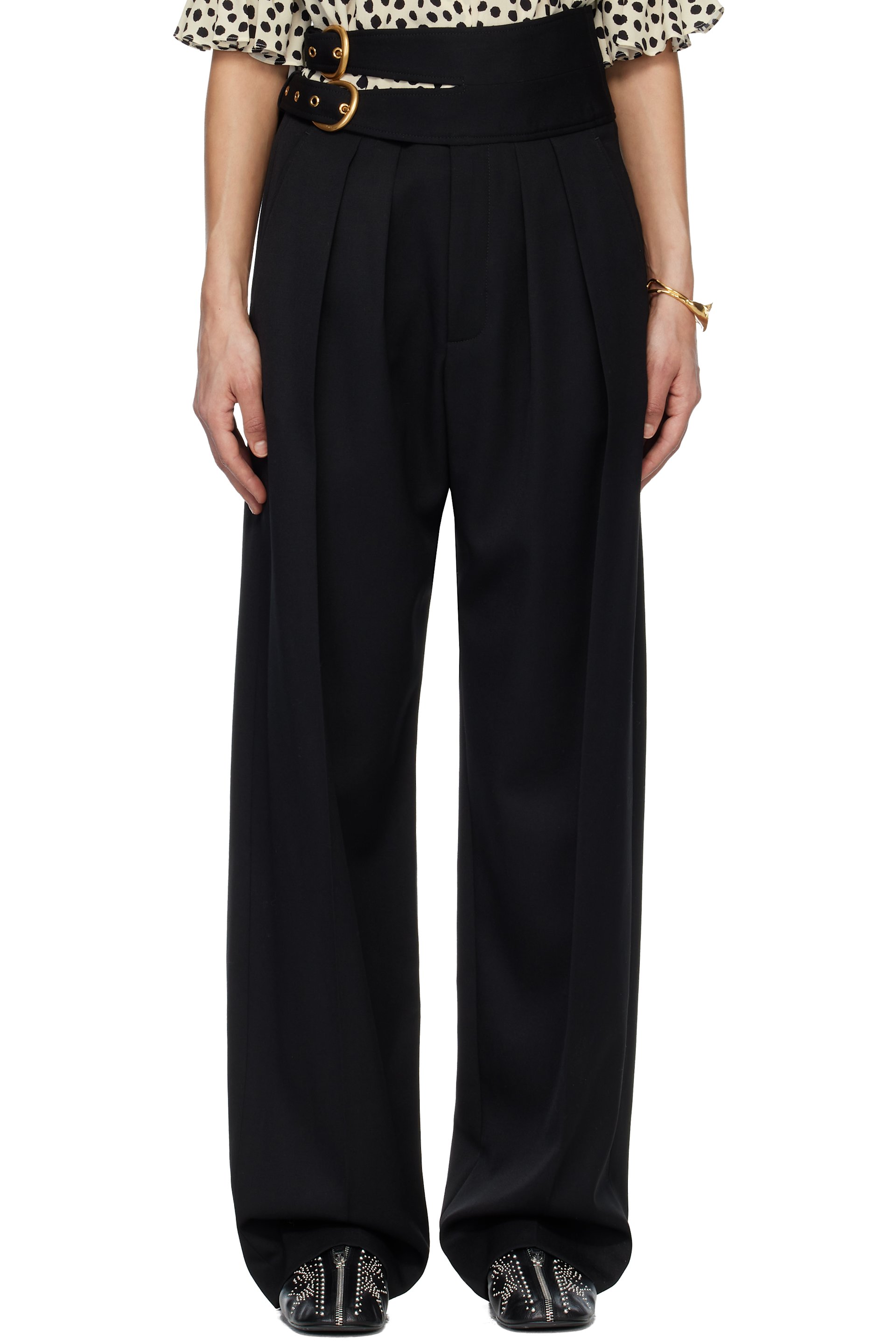 Chloé - Pantalon façon tailleur noir en grain de poudre de laine à taille haute