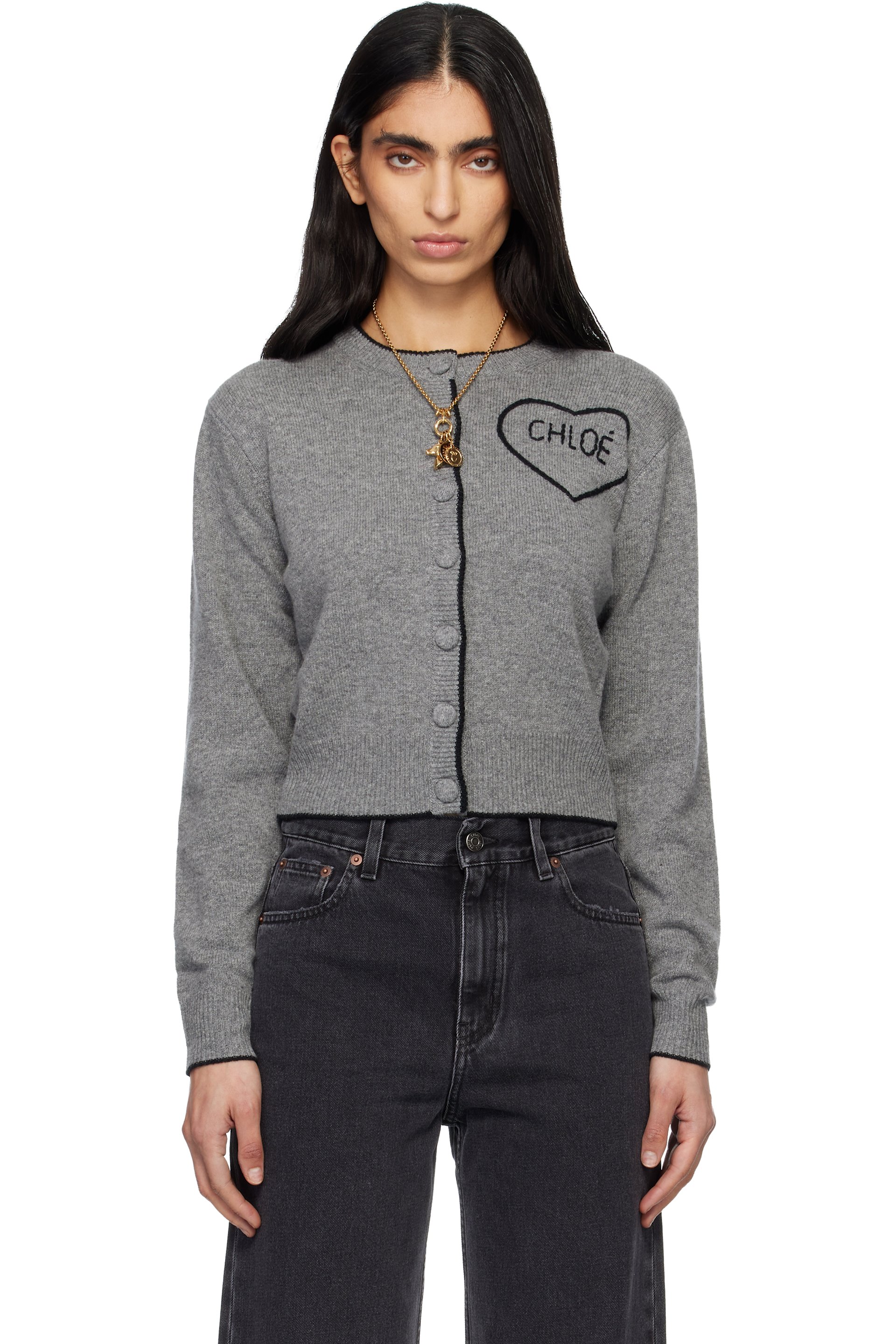 Chloé - Gray Fitted Logo Cardigan