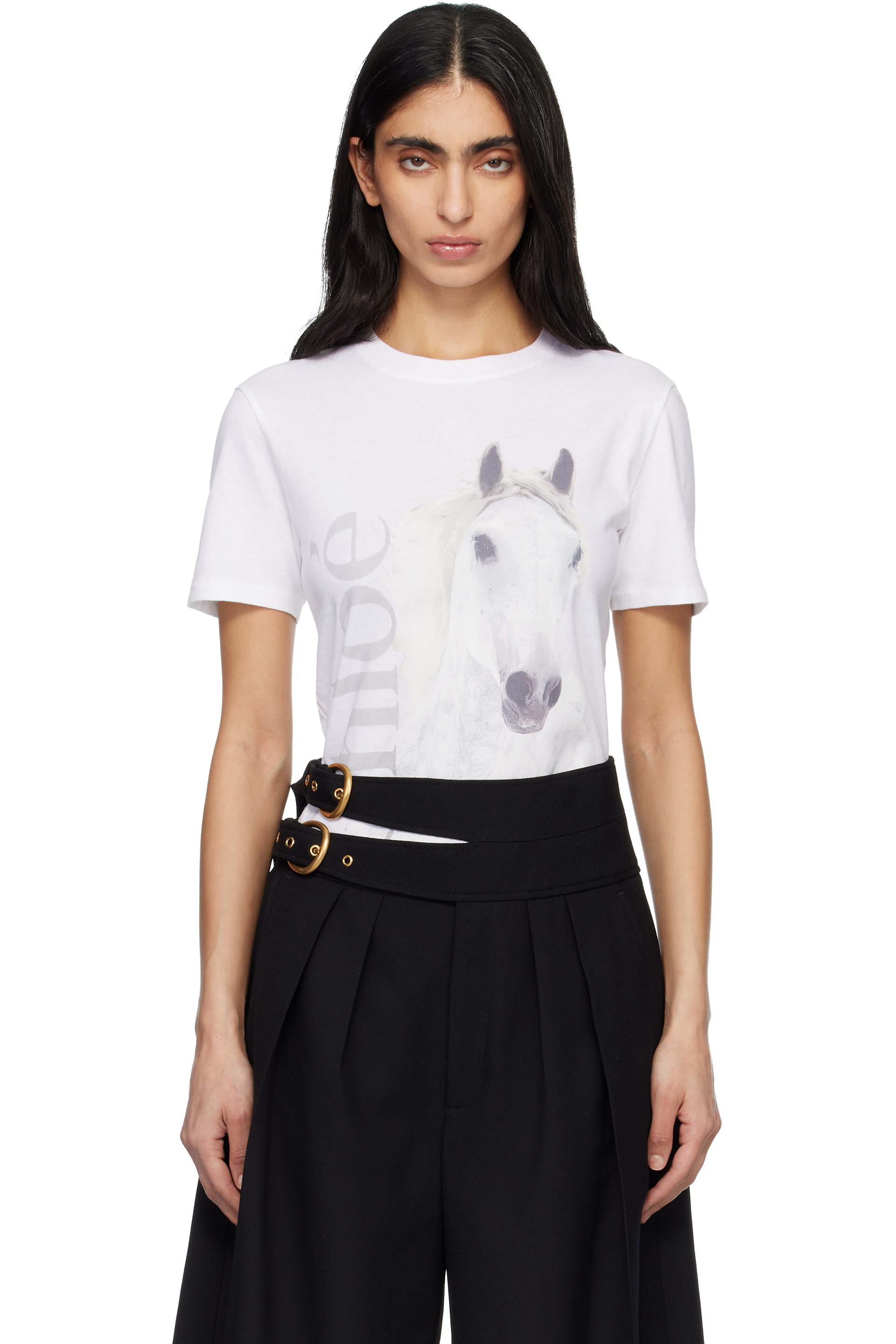 Chloé - T-shirt blanc en jersey de coton à logo et à col ras du cou