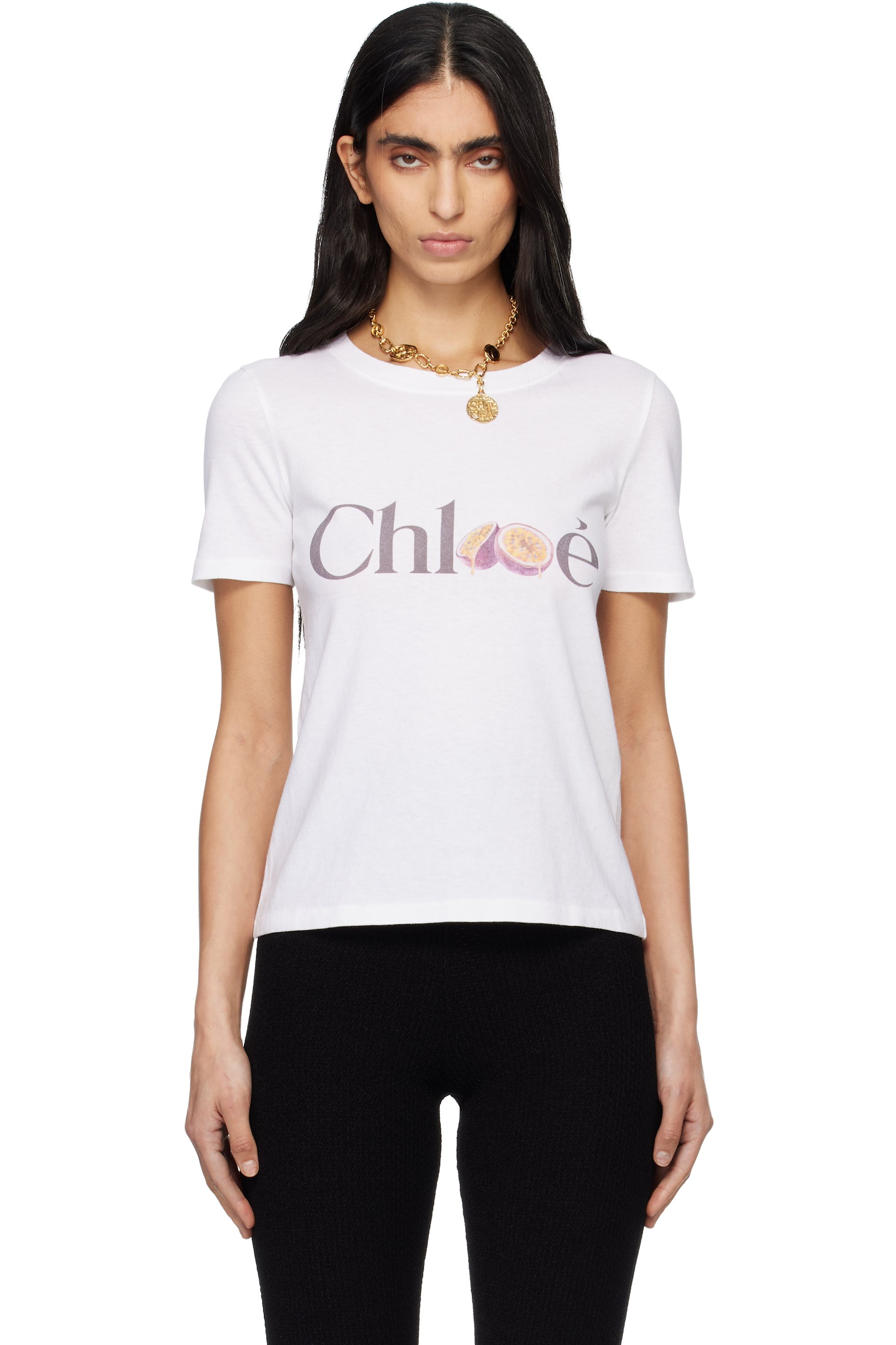 Chloé - Micro t-shirt blanc en jersey de coton à logo