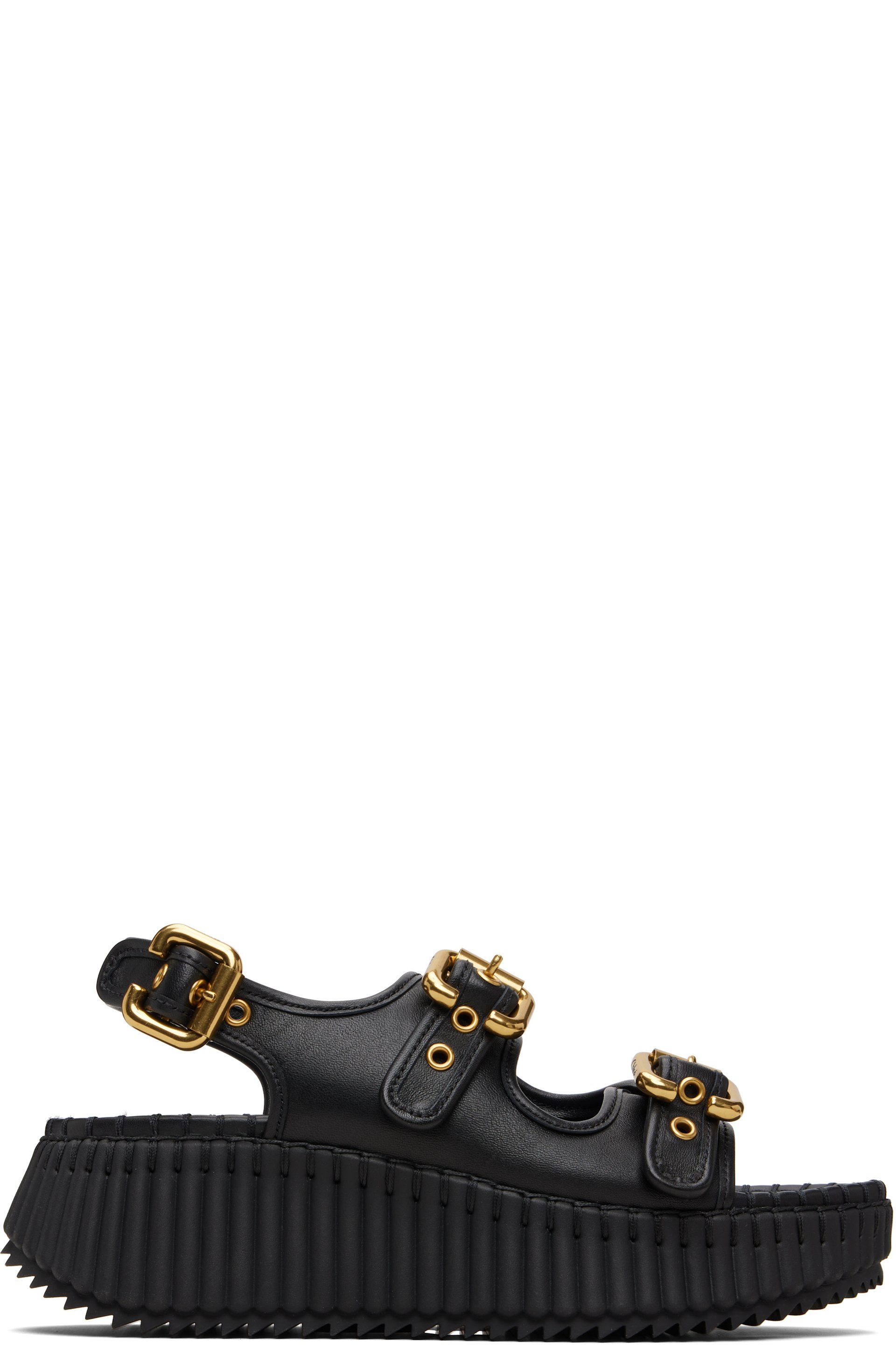 Chloé - Sandales à talon compensé noires - Nama