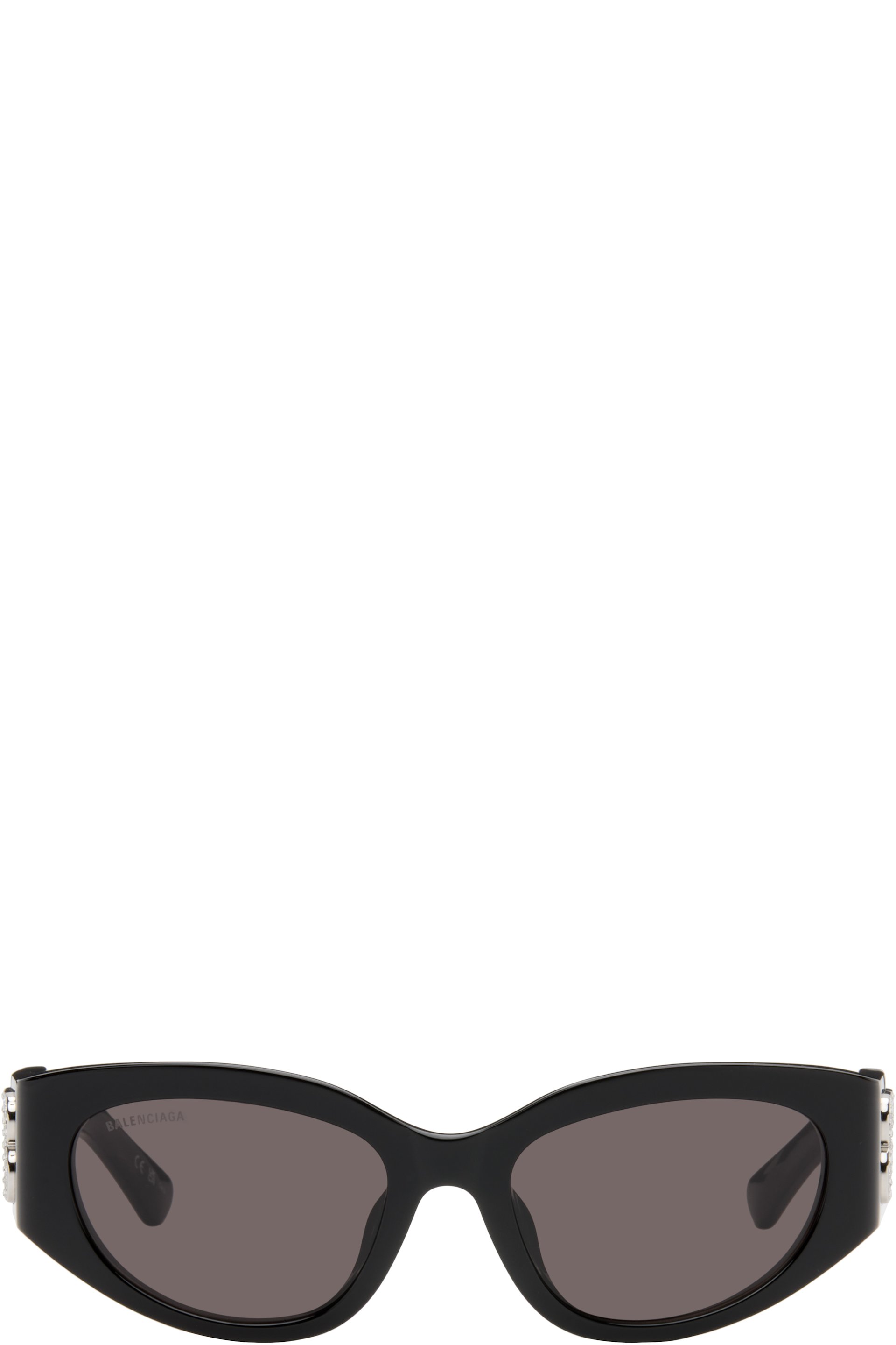 Balenciaga - Lunettes de soleil œil-de-chat Bossy noires à ferrures en pierres du Rhin