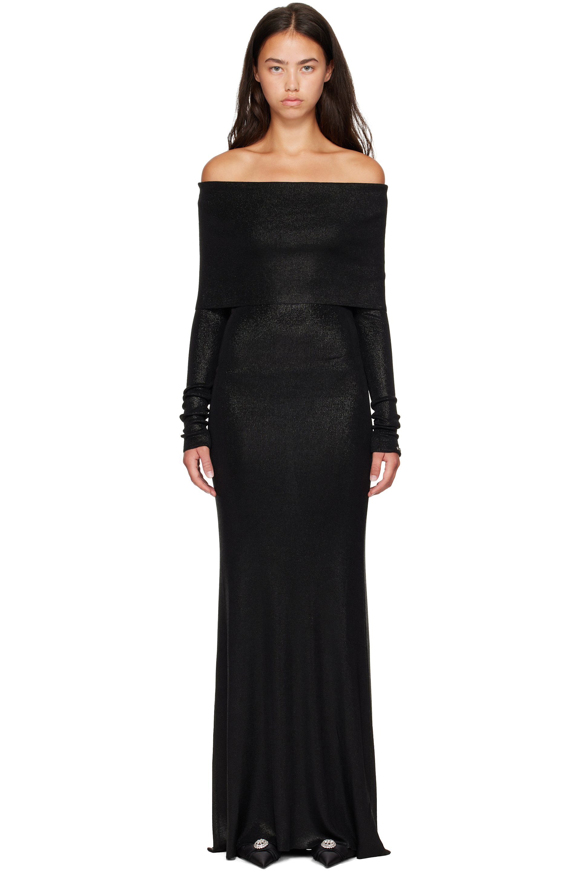 Balenciaga - Black Off-Shoulder Maxi Dress