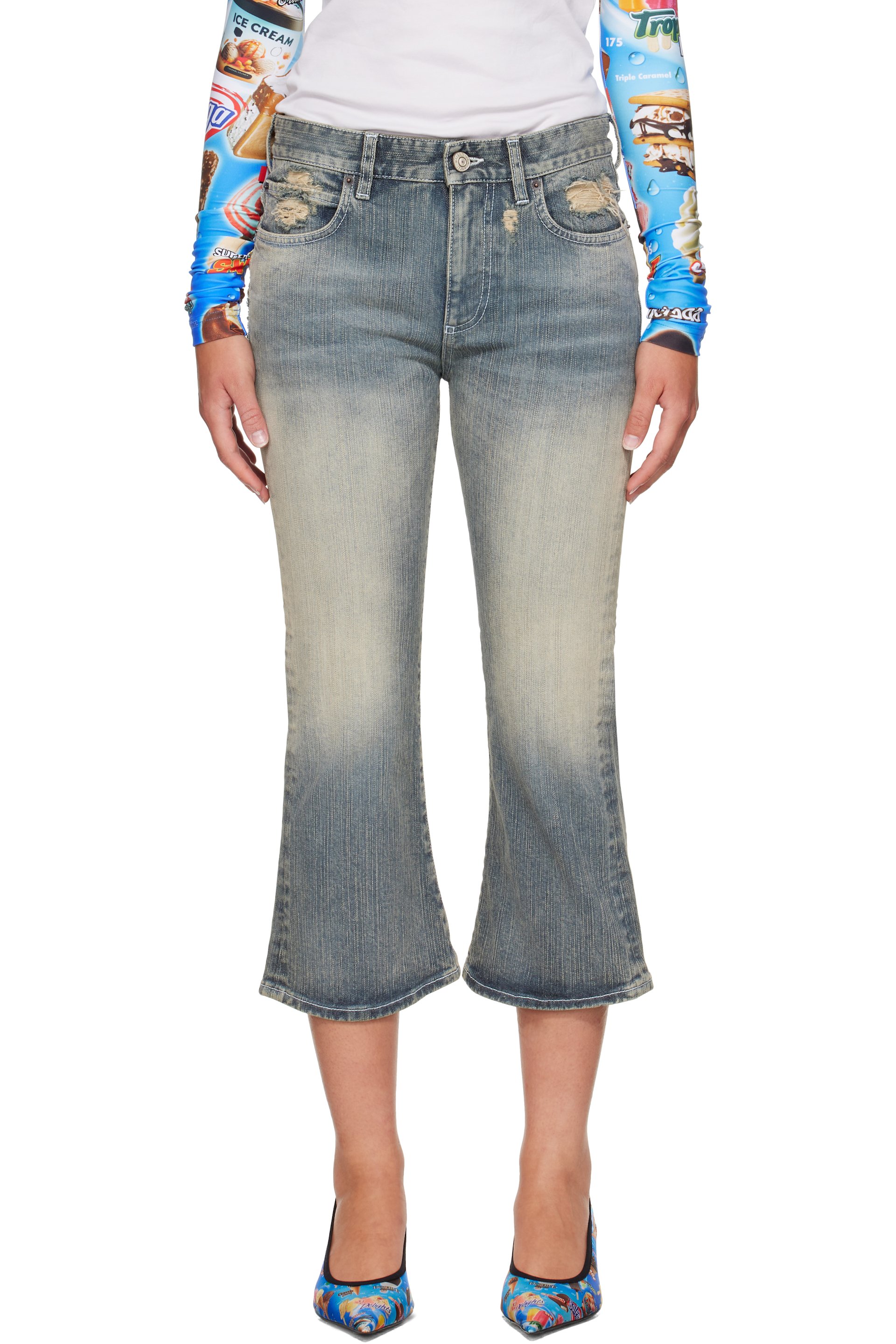 Balenciaga - Blue Lace Flared Capri Jeans