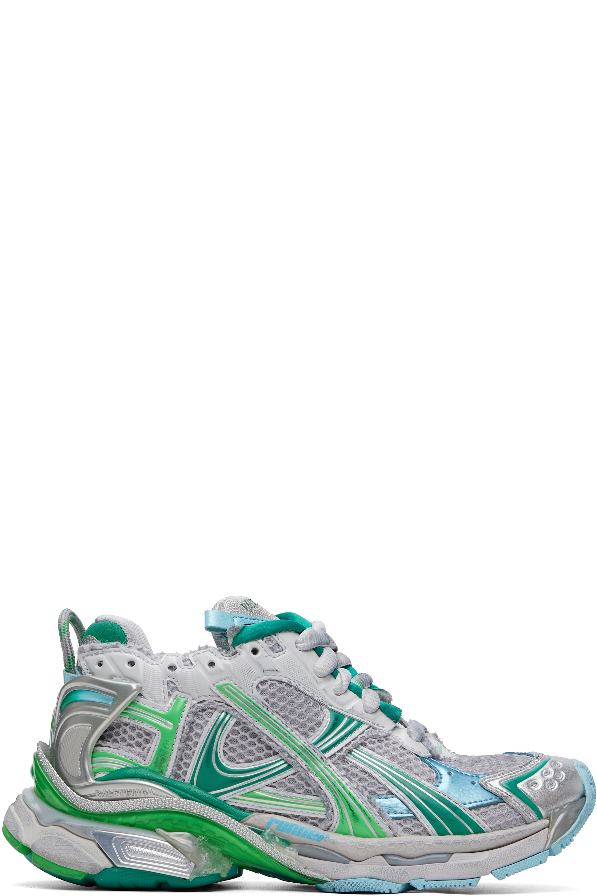 Balenciaga - Gray & Green Runner Sneakers