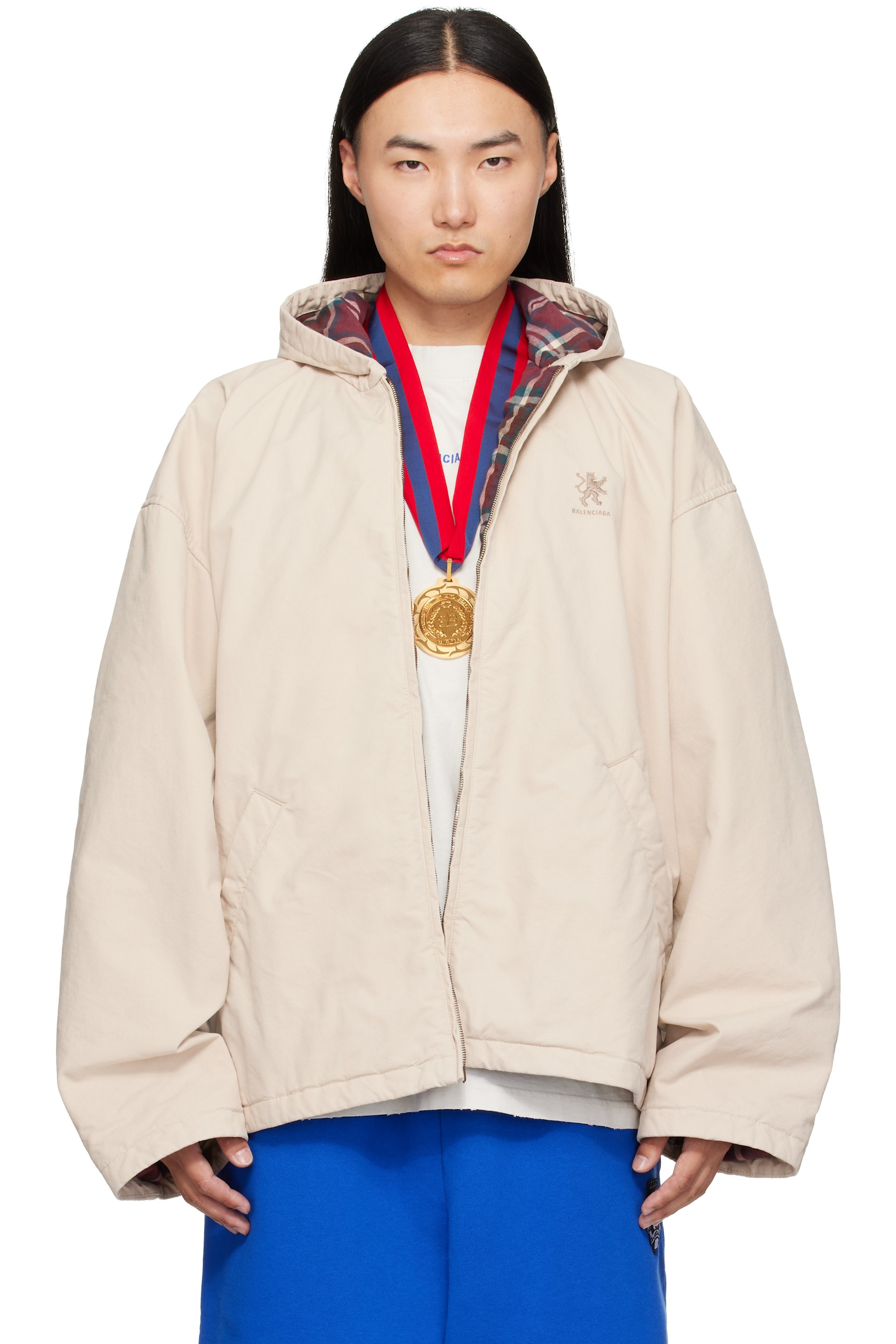 Balenciaga - Beige Hooded Zip Up Jacket
