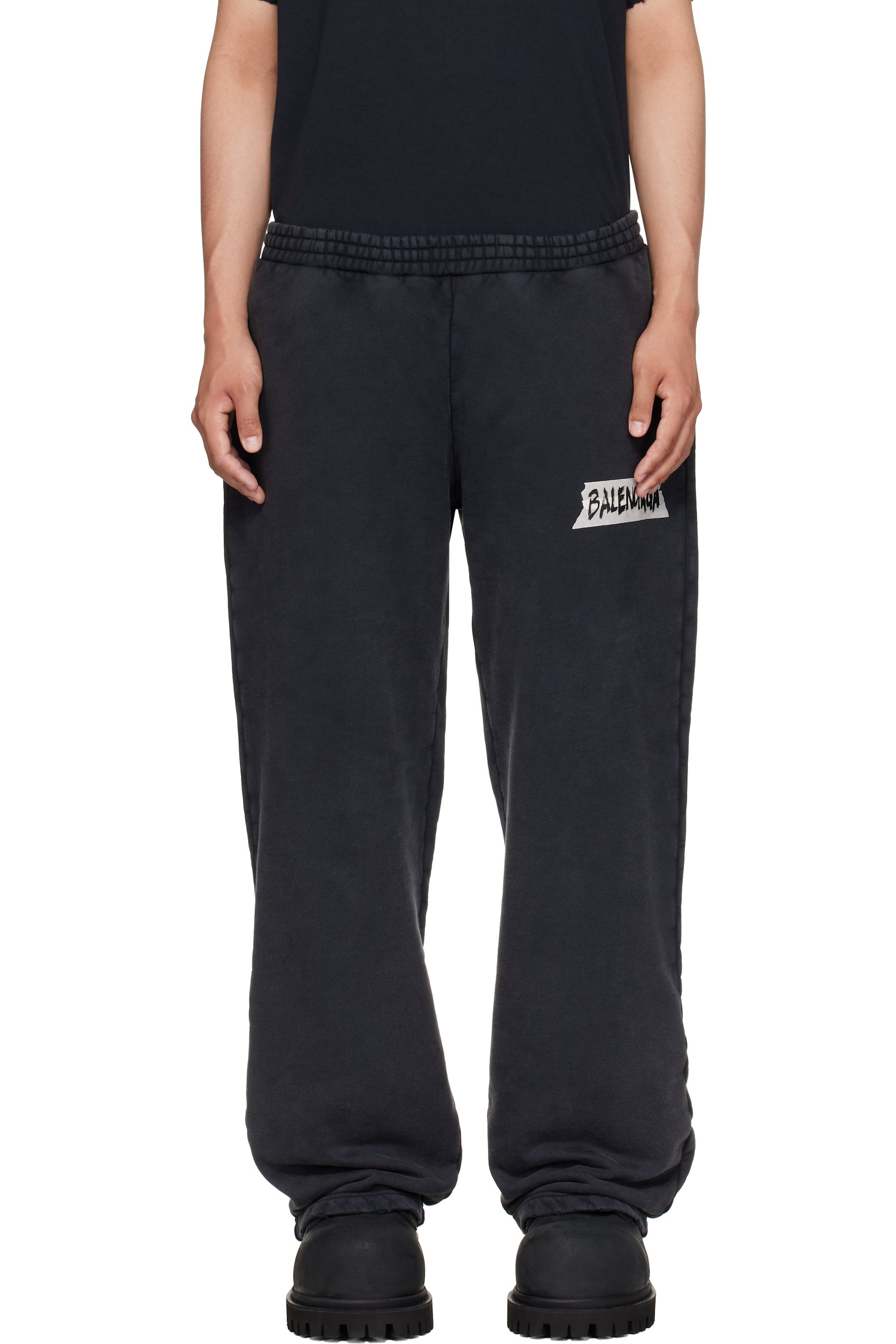 Balenciaga - Pantalon de survêtement noir ample à appliqué à logo