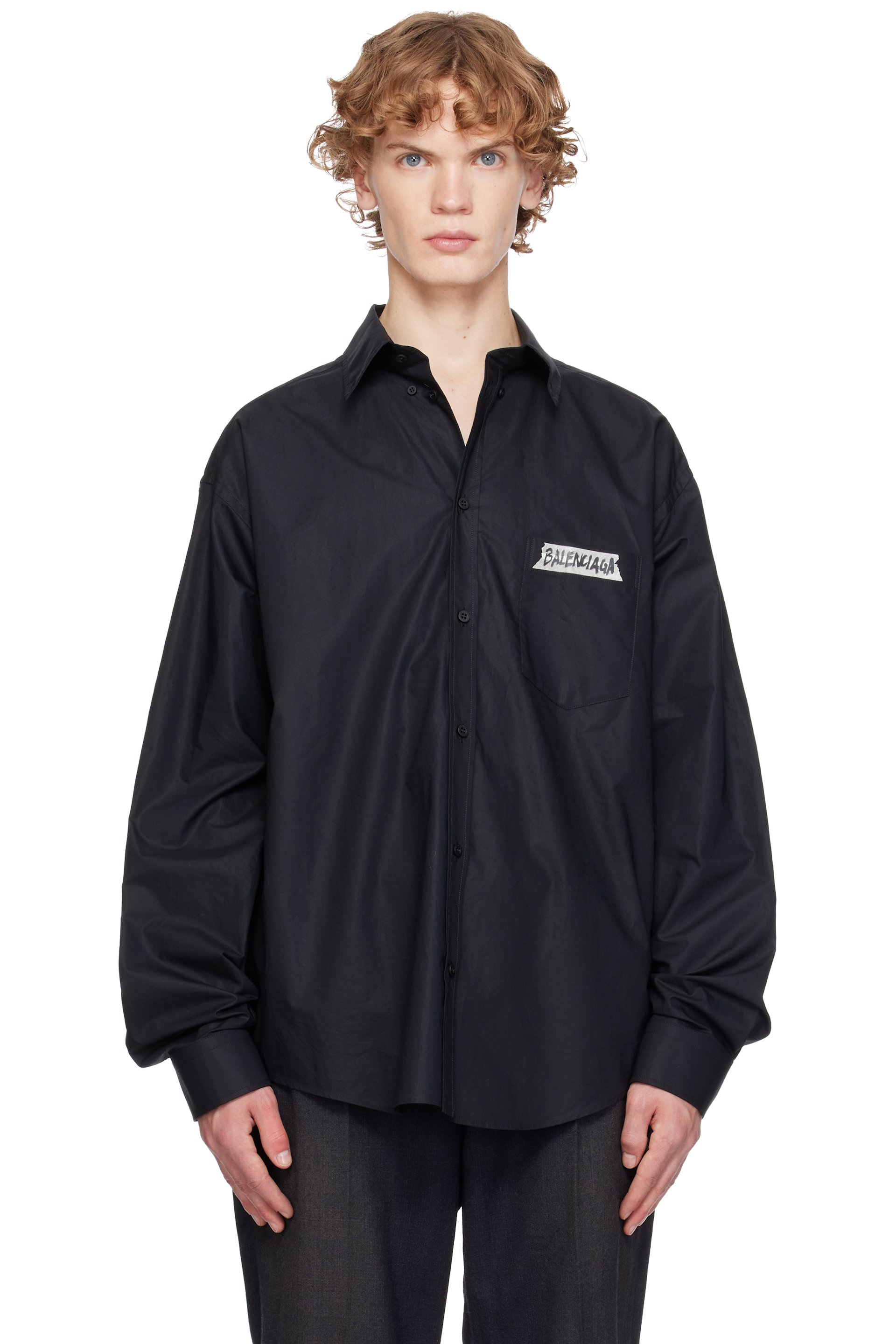 Balenciaga - Black Masking Tape Long Sleeve Large Fit Shirt