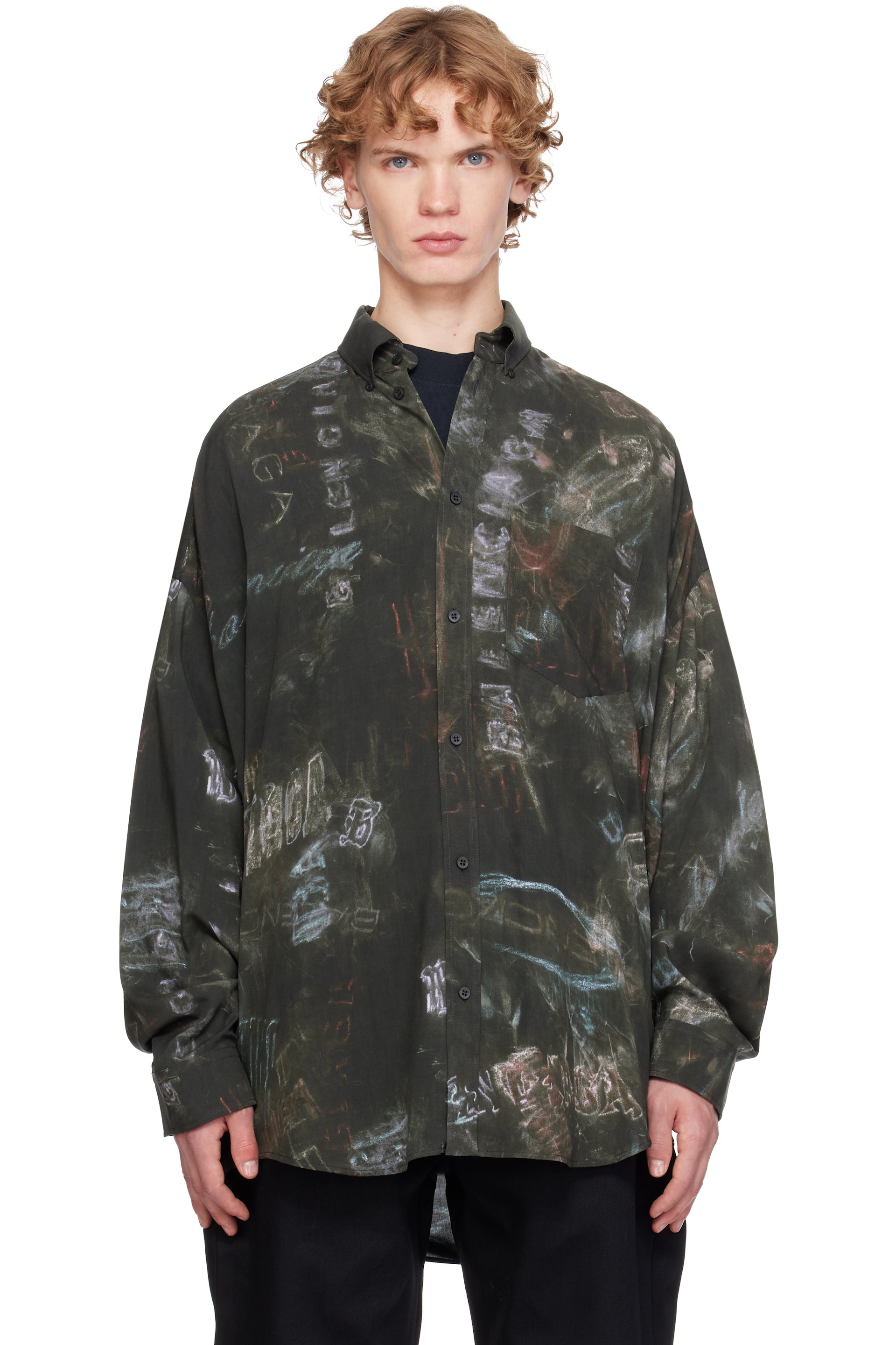 Balenciaga - Gray Washed Crayon Allover Long Sleeve Cocoon Shirt