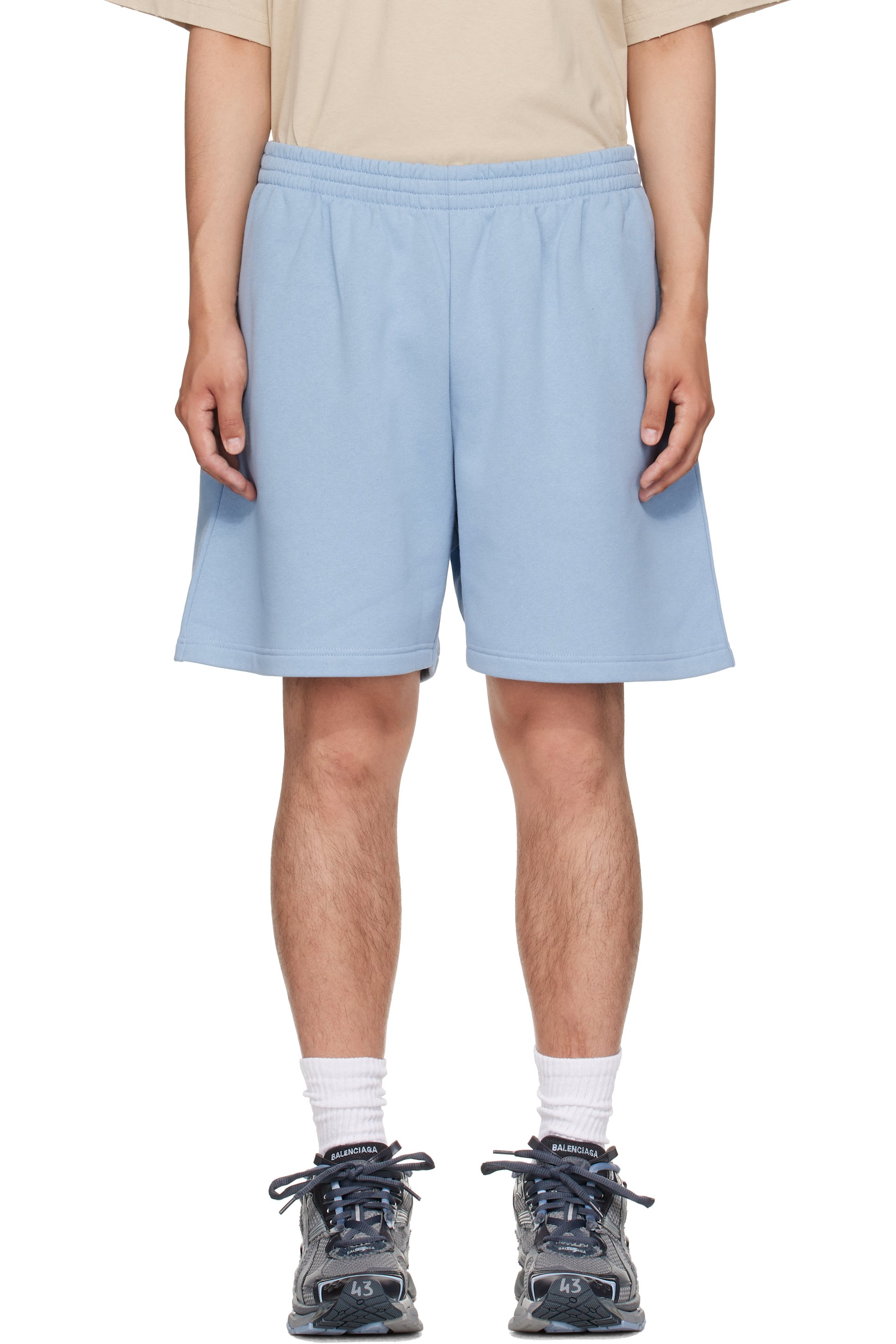 Balenciaga - Short bleu à logo brodé