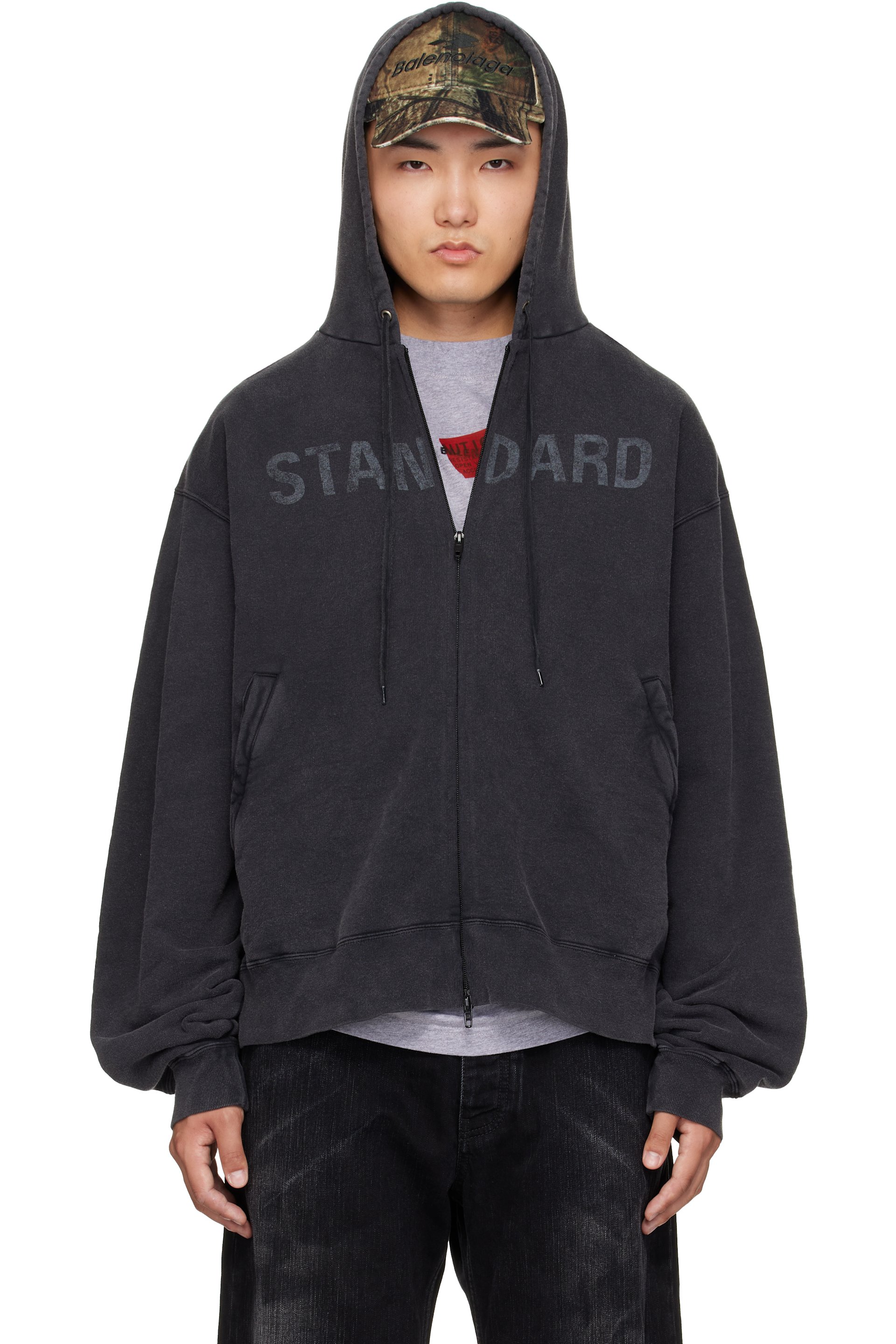 Balenciaga - Pull à capuche noir à glissière