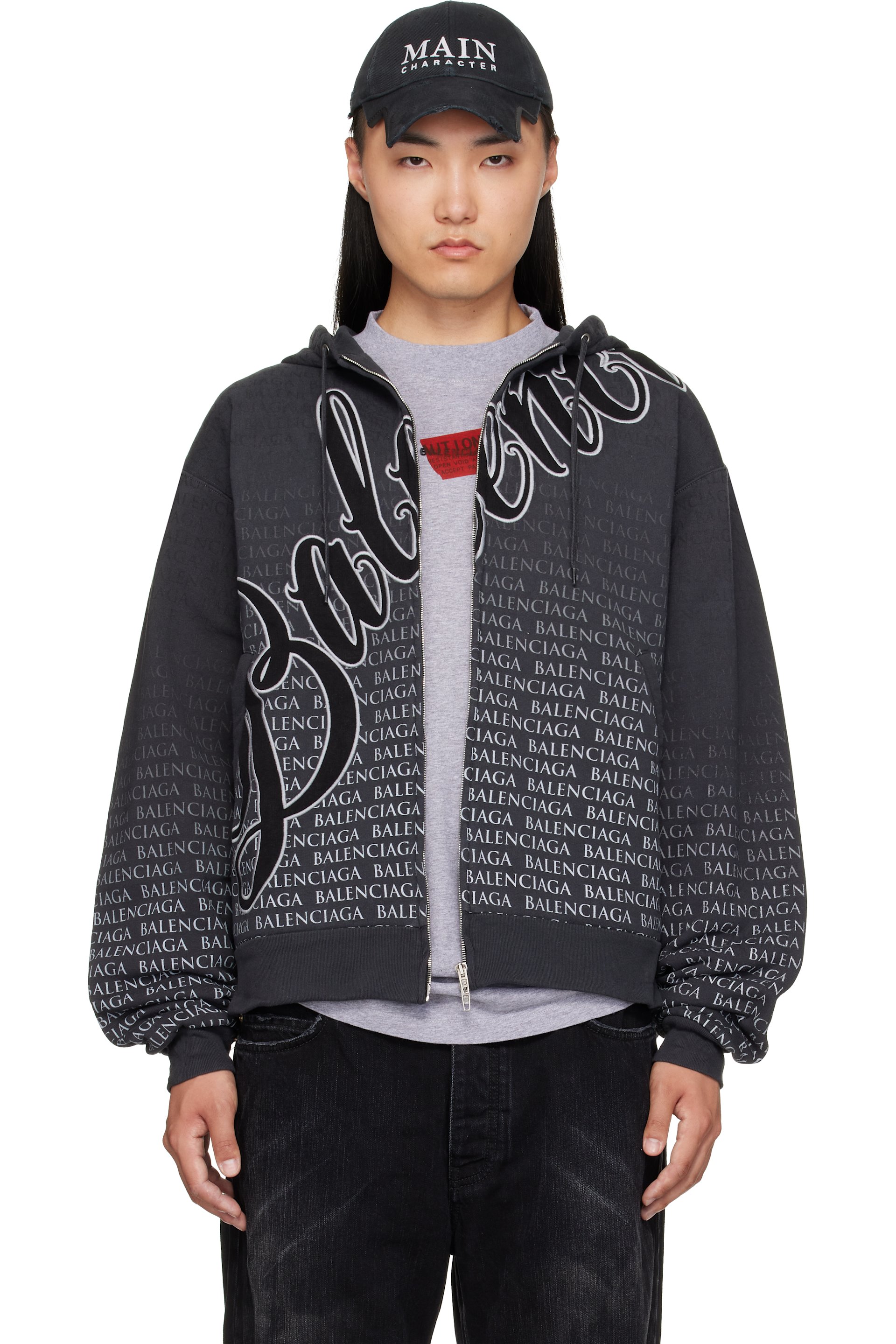 Balenciaga - Pull à capuche surdimensionné noir à glissière
