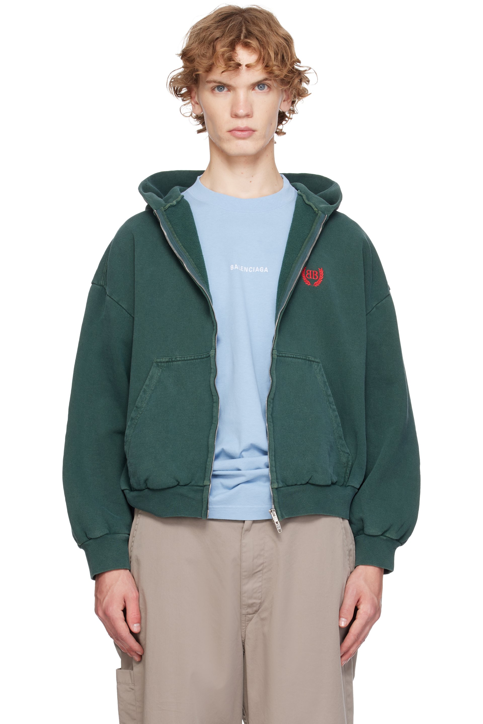 Balenciaga - Green Laurel Classic Zip-Up Regular Fit Hoodie