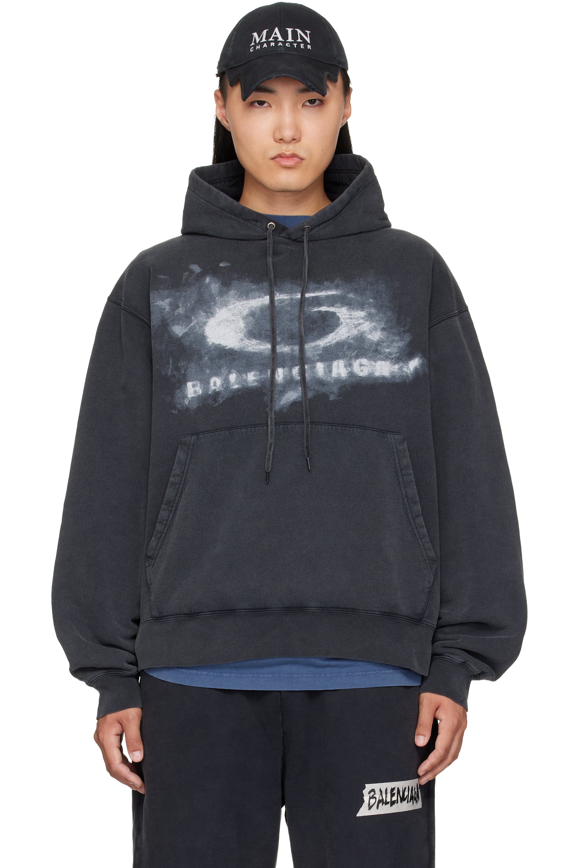 Balenciaga - Pull à capuche noir à effet délavé