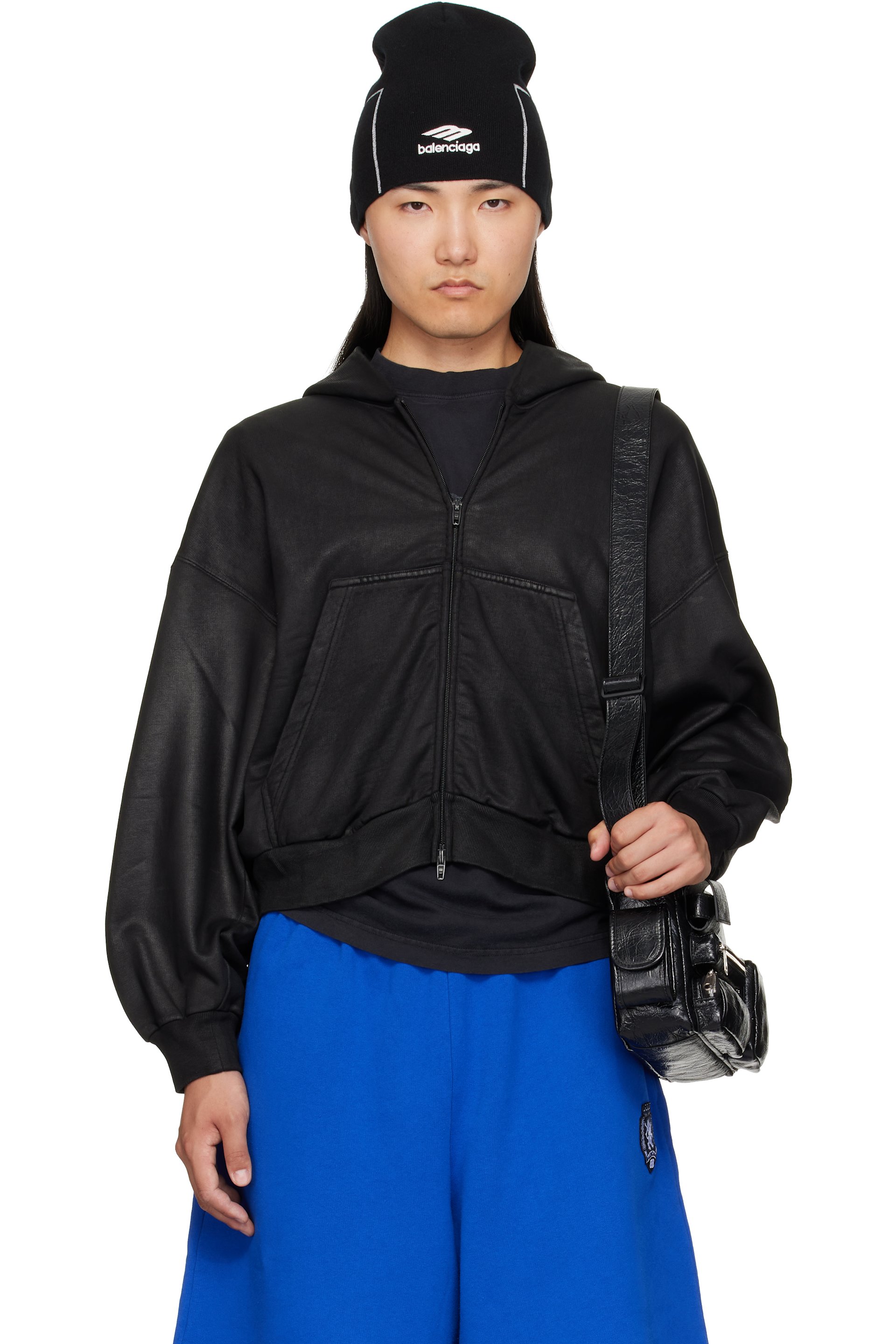 Balenciaga - Pull à capuche écourté noir à glissière