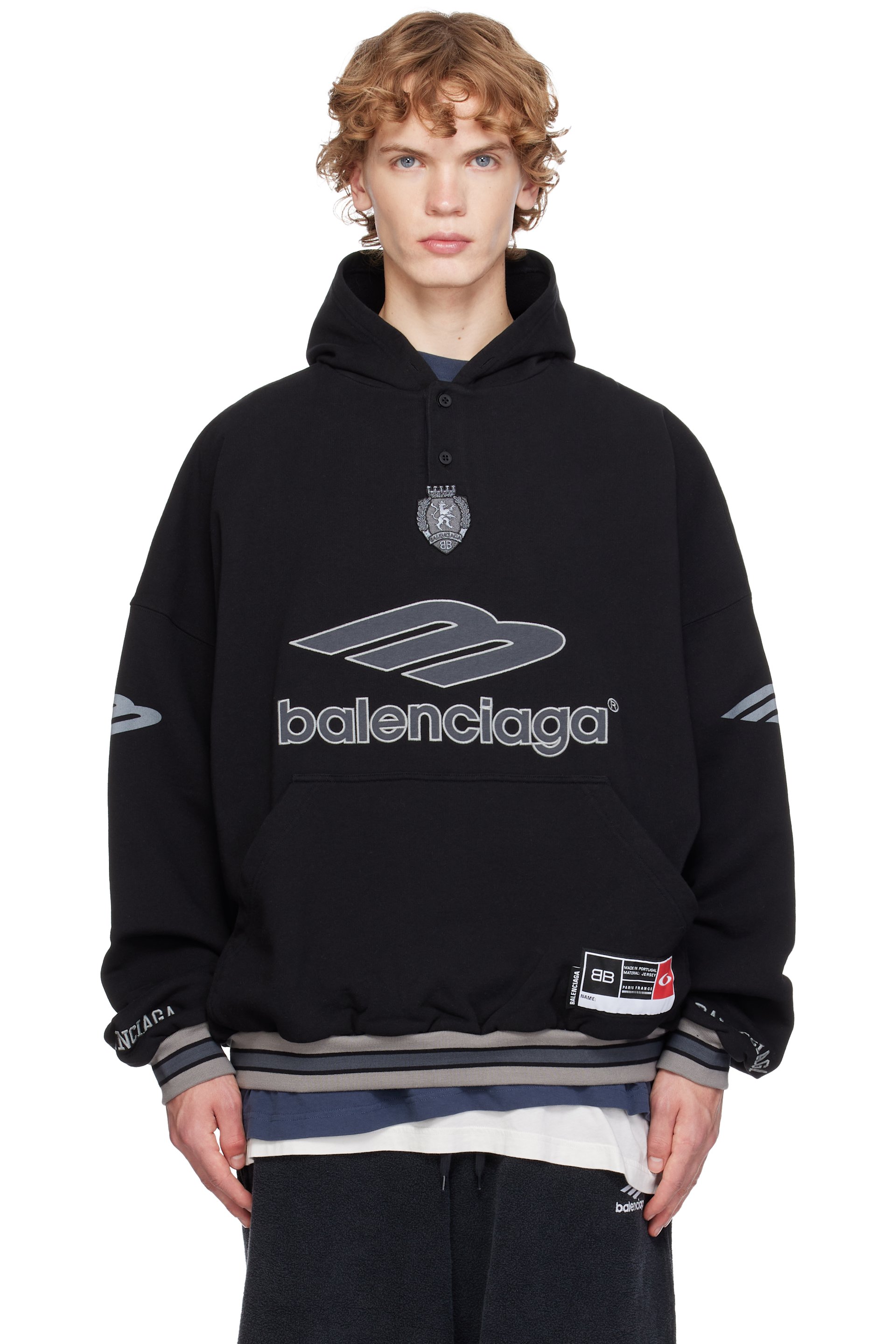 Balenciaga - Pull à capuche de style polo de football noir