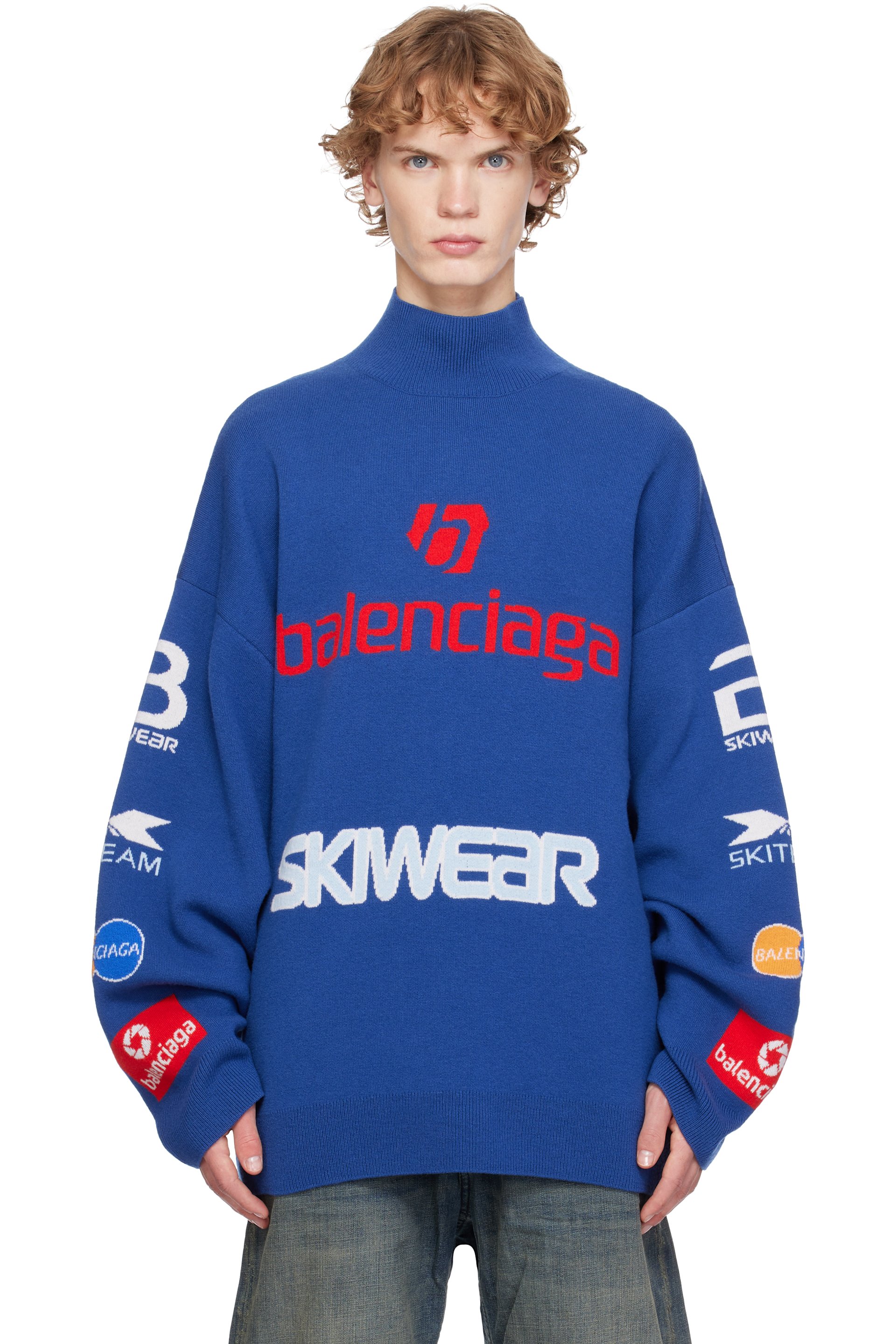 Balenciaga - Col roulé à manches longues bleu