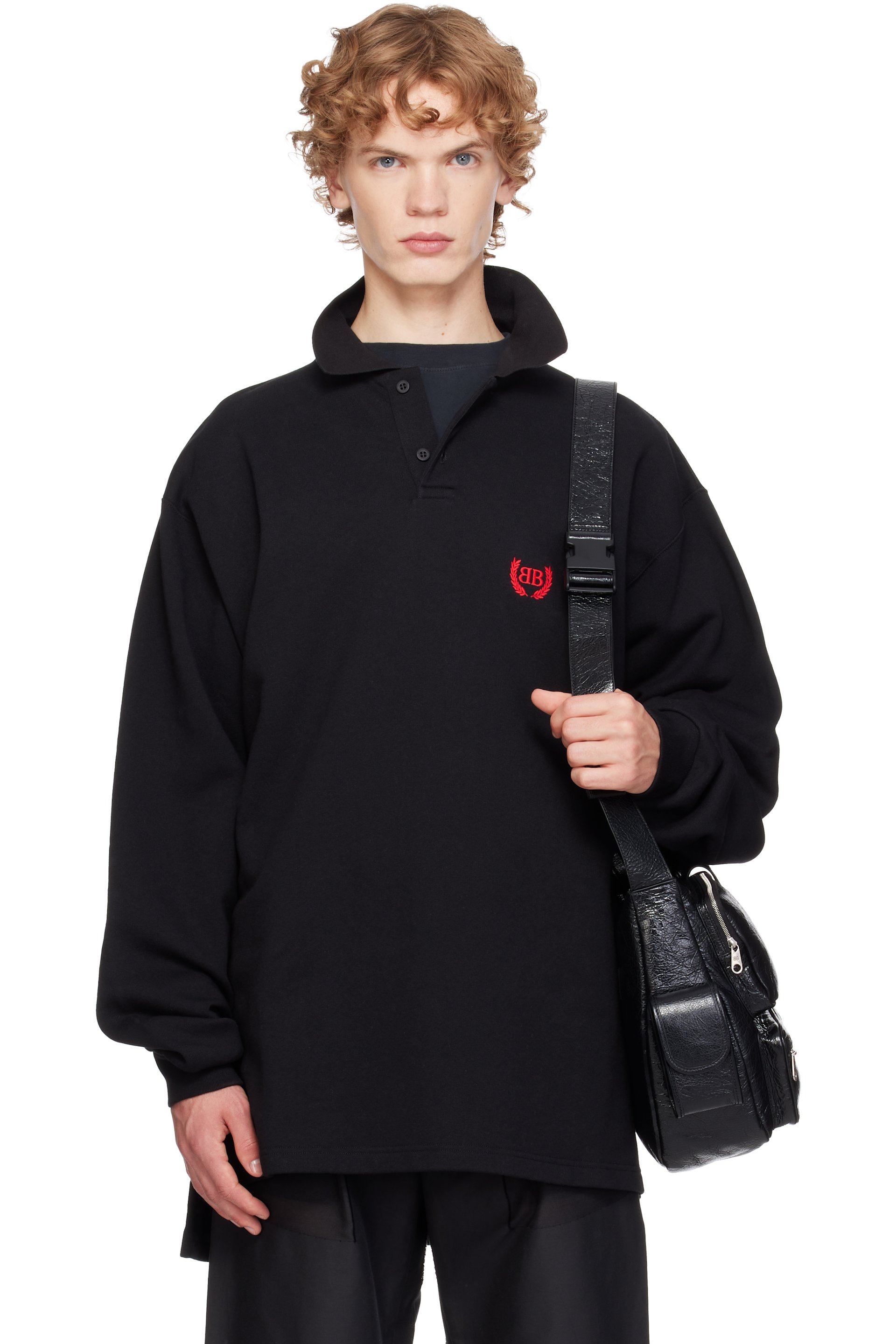 Balenciaga - Polo à manches longues surdimensionné noir
