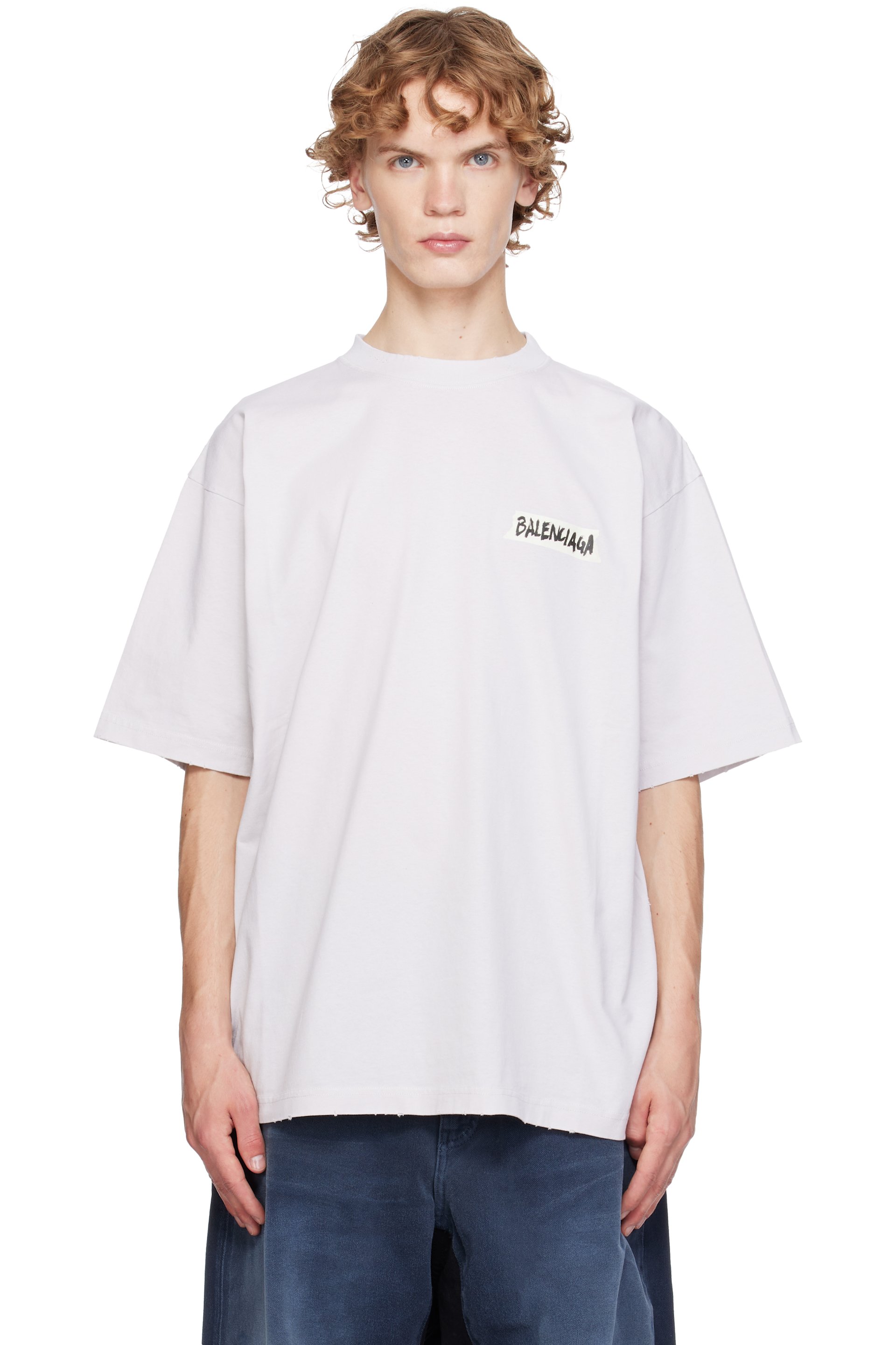 Balenciaga - T-shirt ample blanc cassé à logos