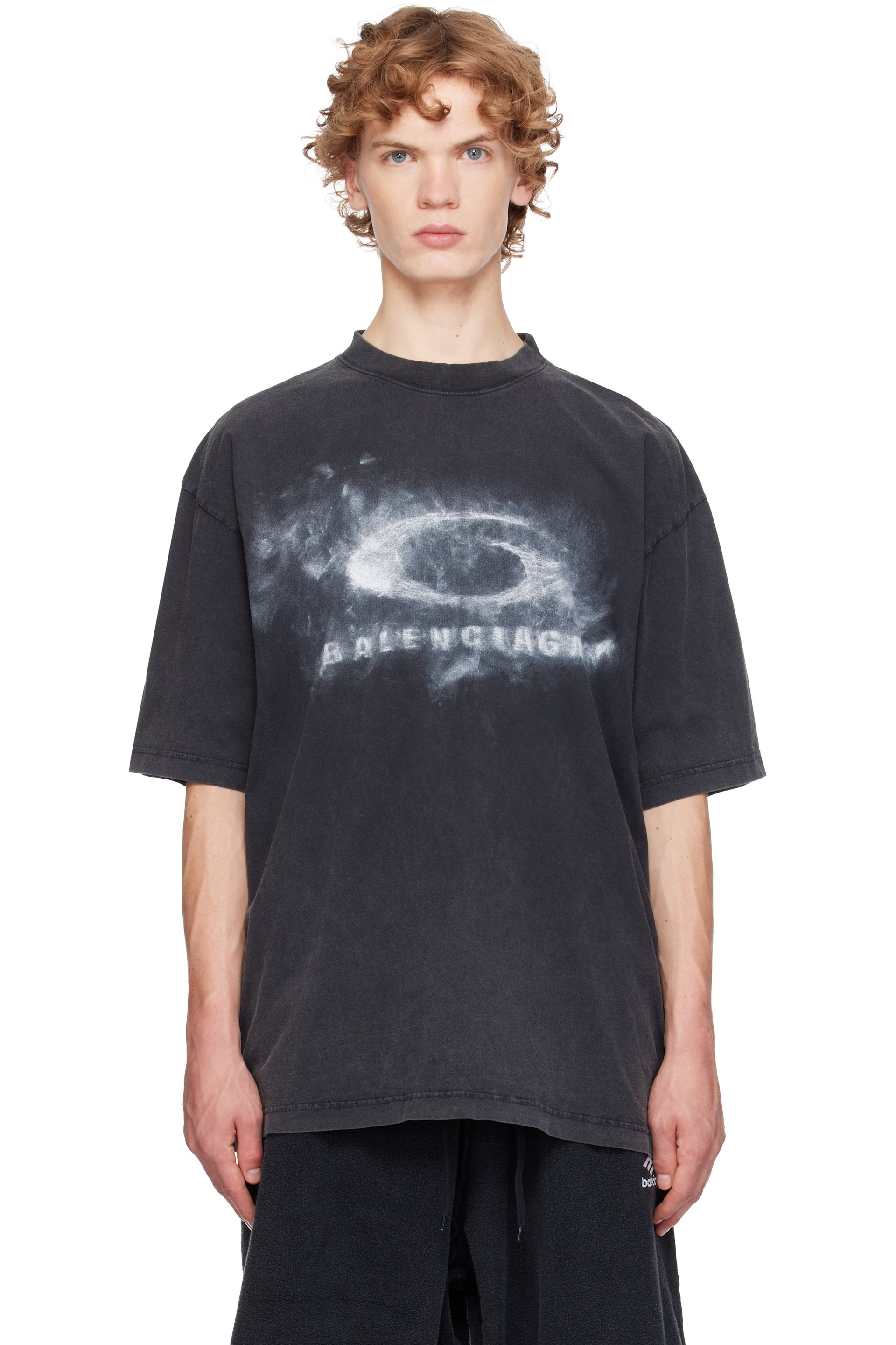 Balenciaga - T-shirt noir à logo Loop à effet délavé