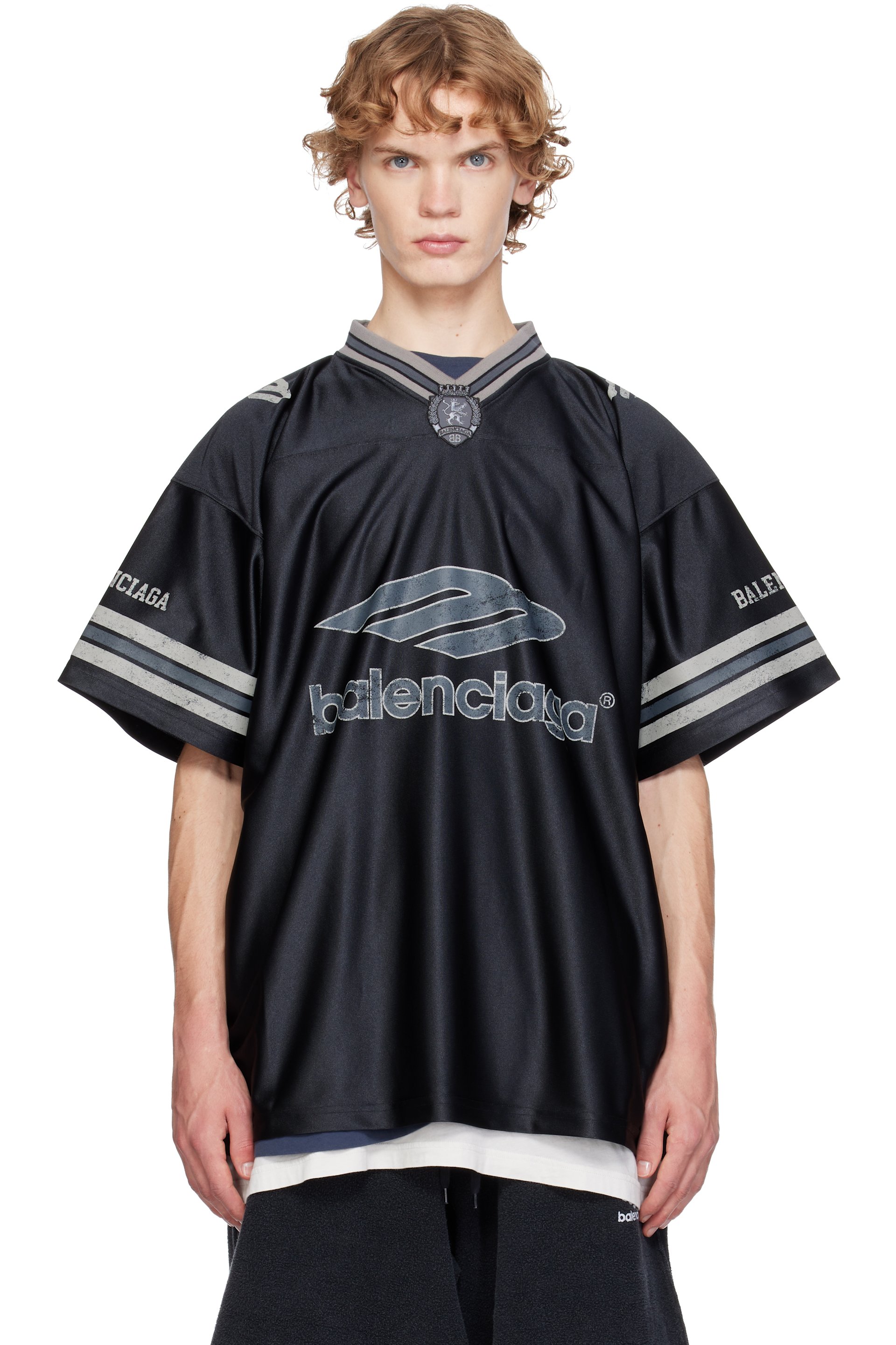 Balenciaga - Maillot de football surdimensionné noir à col en V