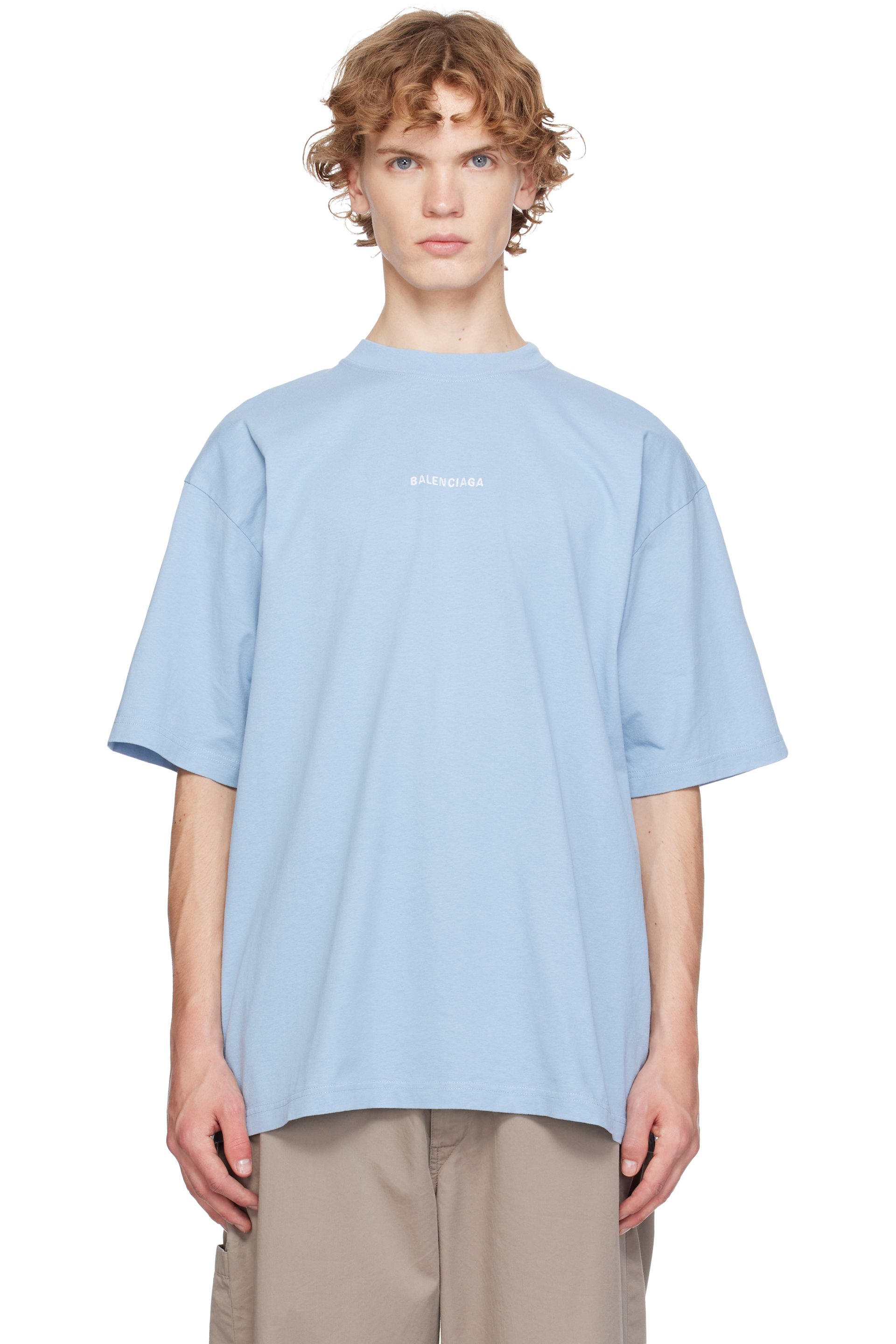 Balenciaga - T-shirt ample bleu à logos