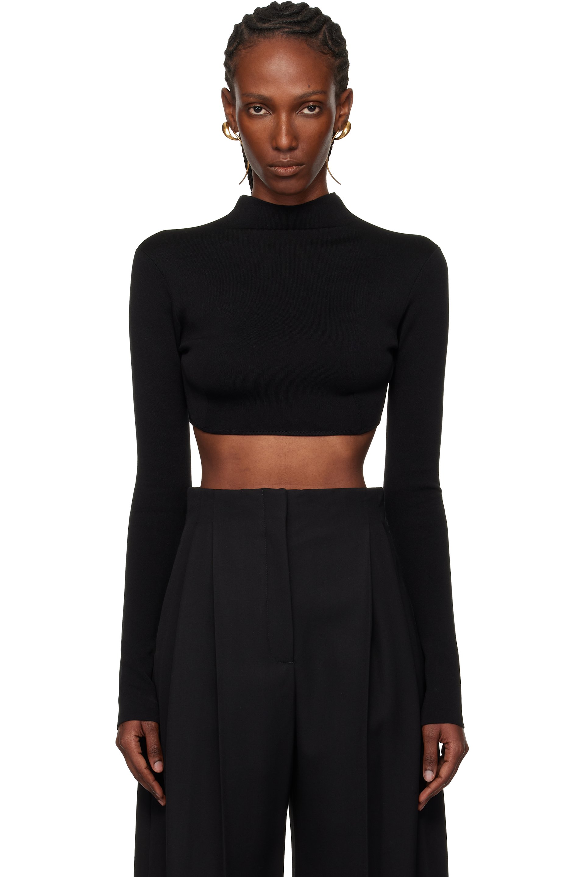 Mugler - Haut écourté noir en tricot