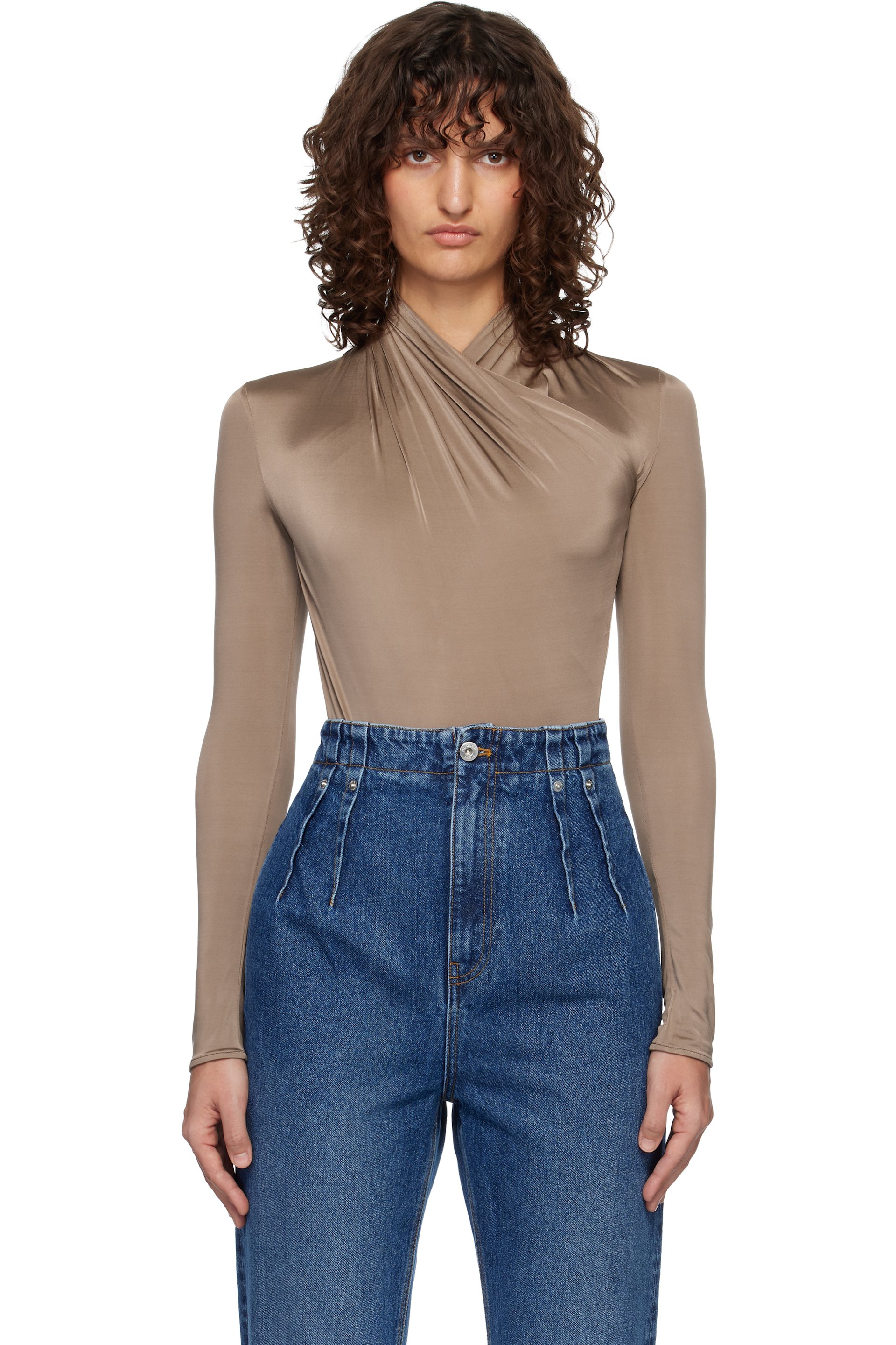 Mugler - Justaucorps brun à col torsadé
