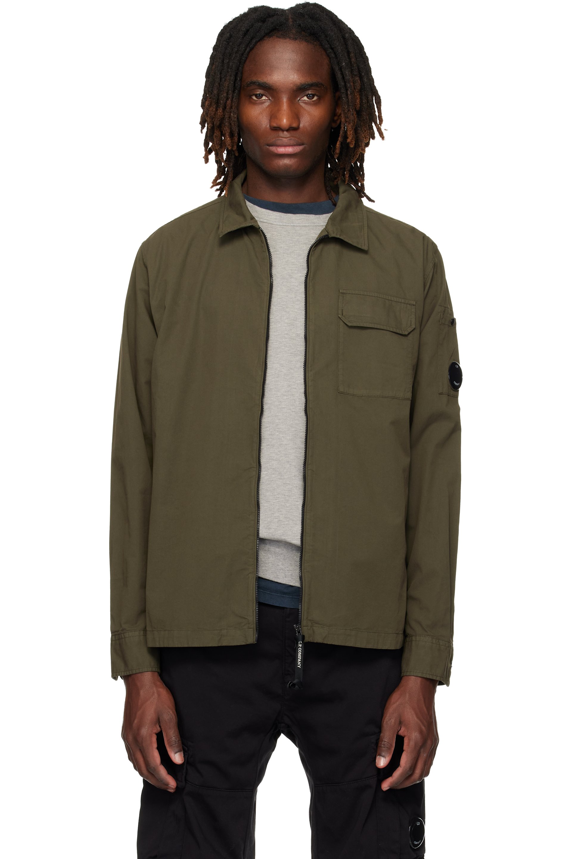 C.P. Company - 卡其色 Organic Gabardine Zipped Lens 夹克