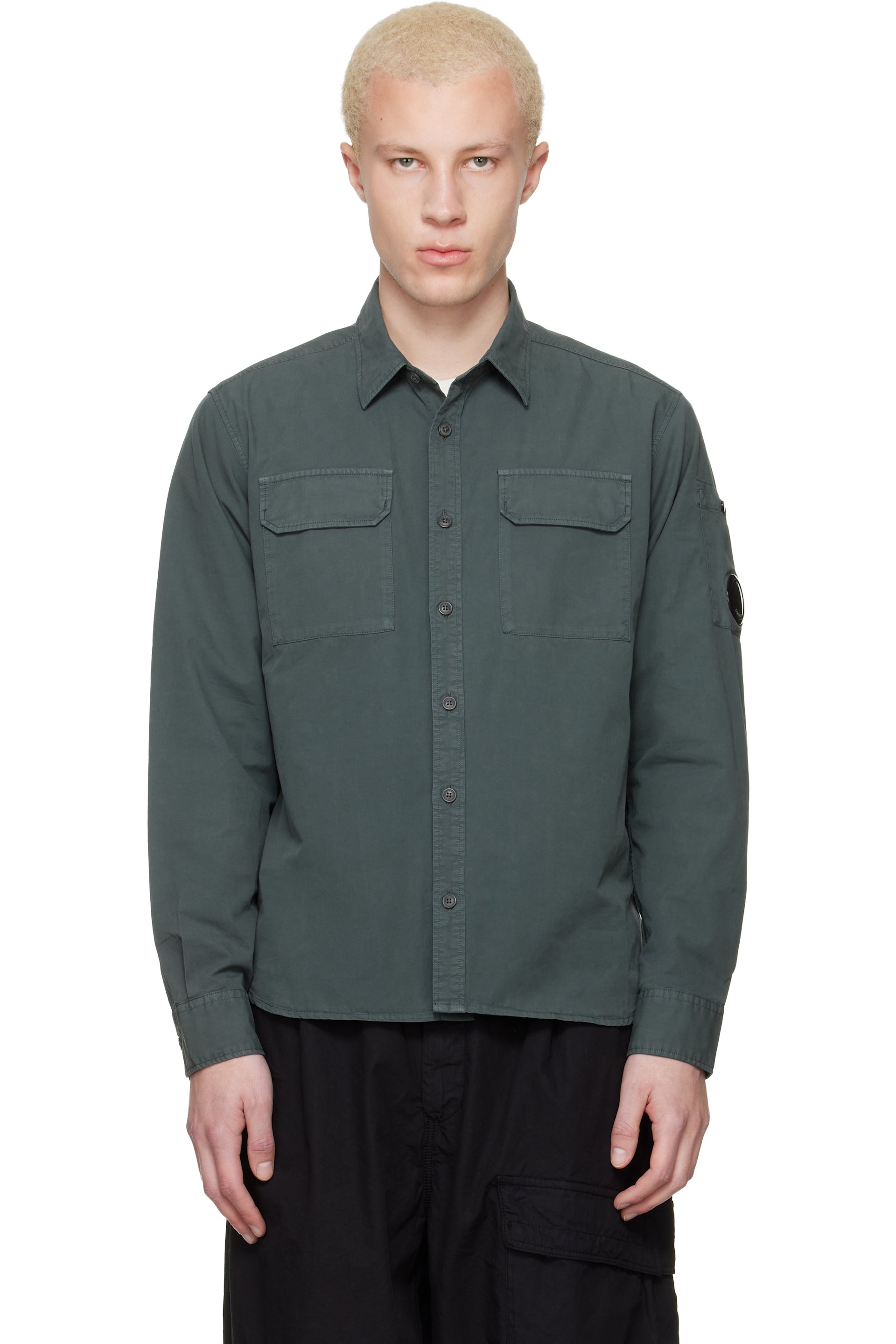 C.P. Company - Green Organic Gabardine Long Sleeve Lens Shirt