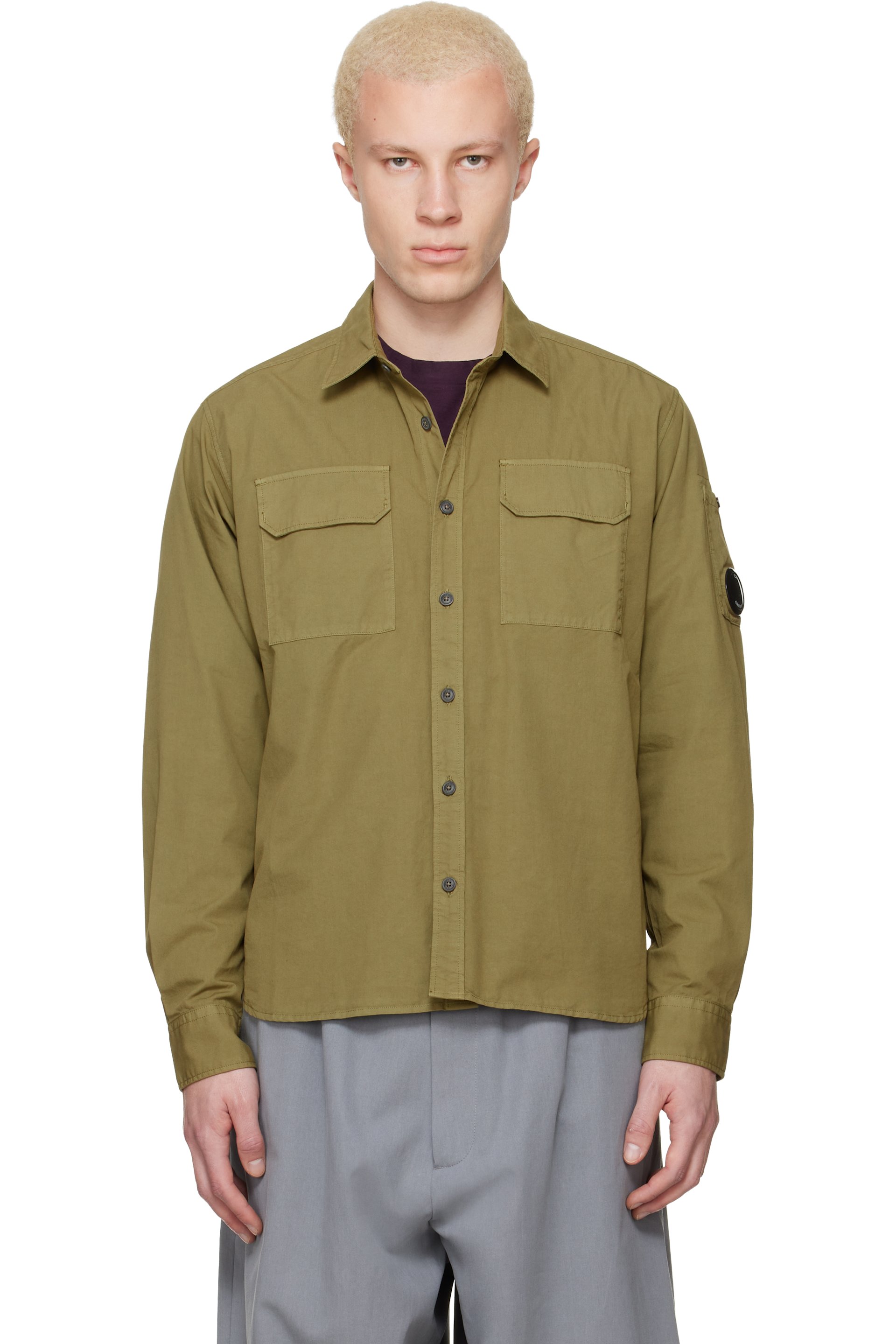 C.P. Company - Khaki Organic Gabardine Long Sleeve Lens Shirt