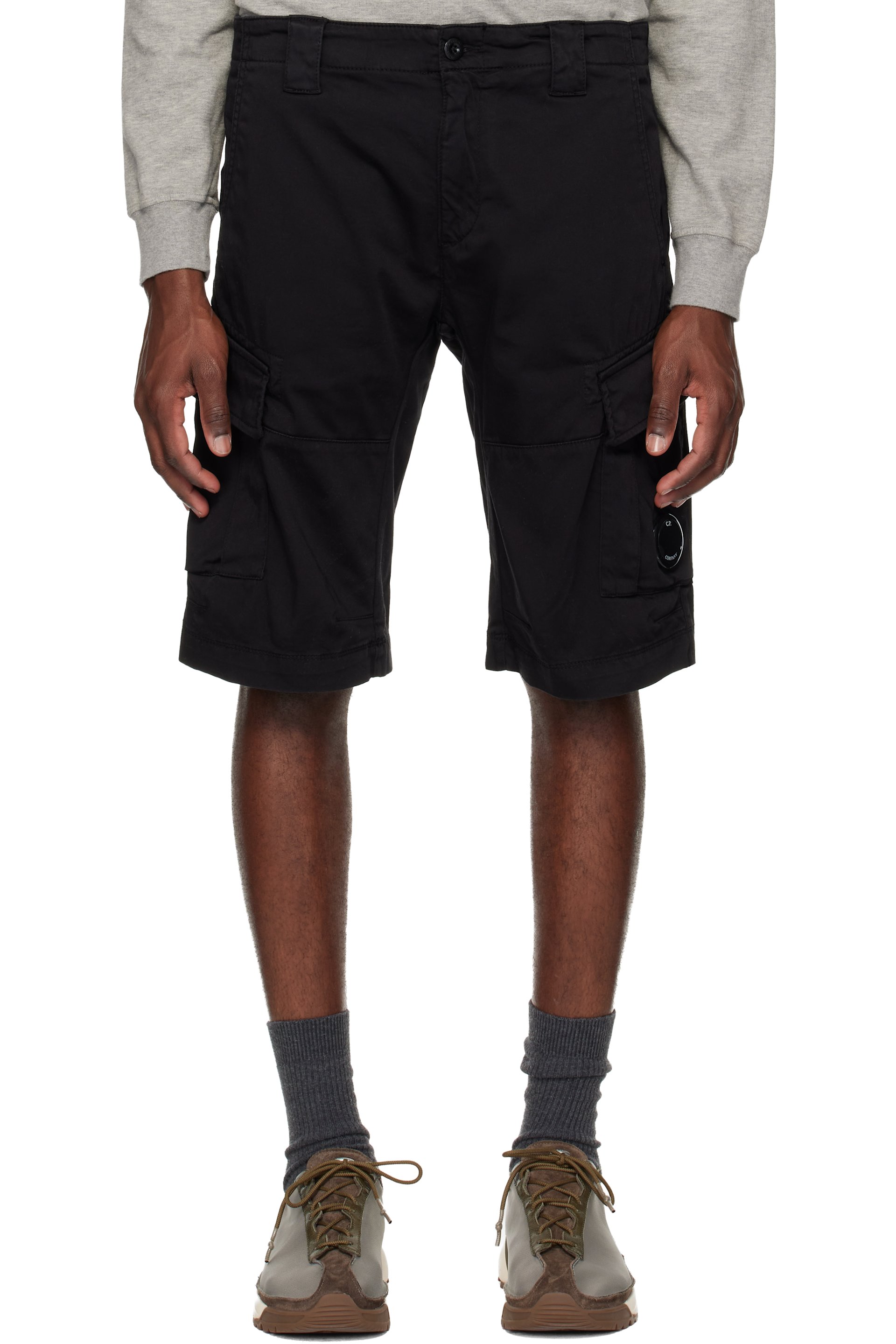 C.P. Company - Black Stretch Sateen Cargo Lens Shorts
