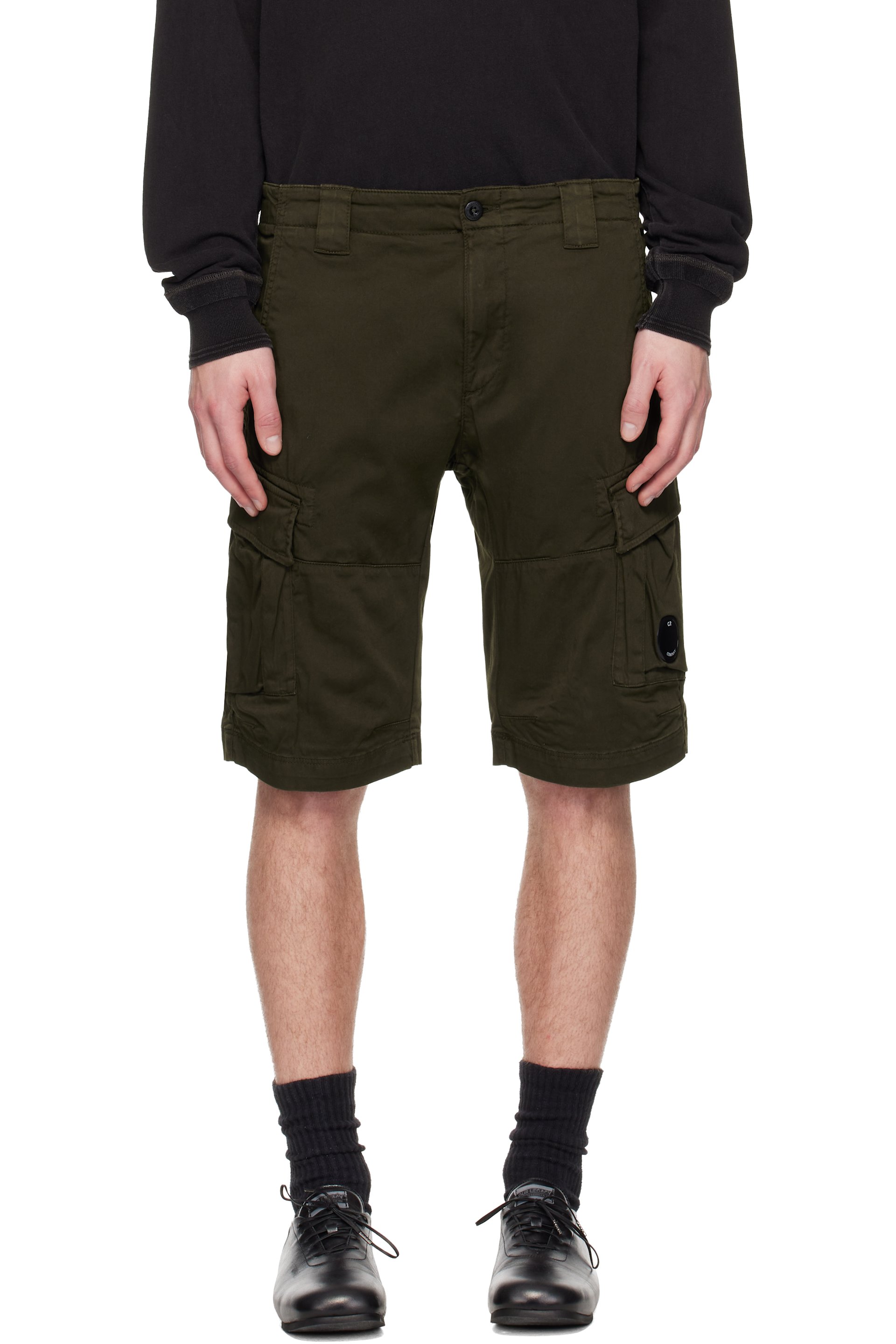 C.P. Company - Khaki Stretch Sateen Cargo Lens Shorts