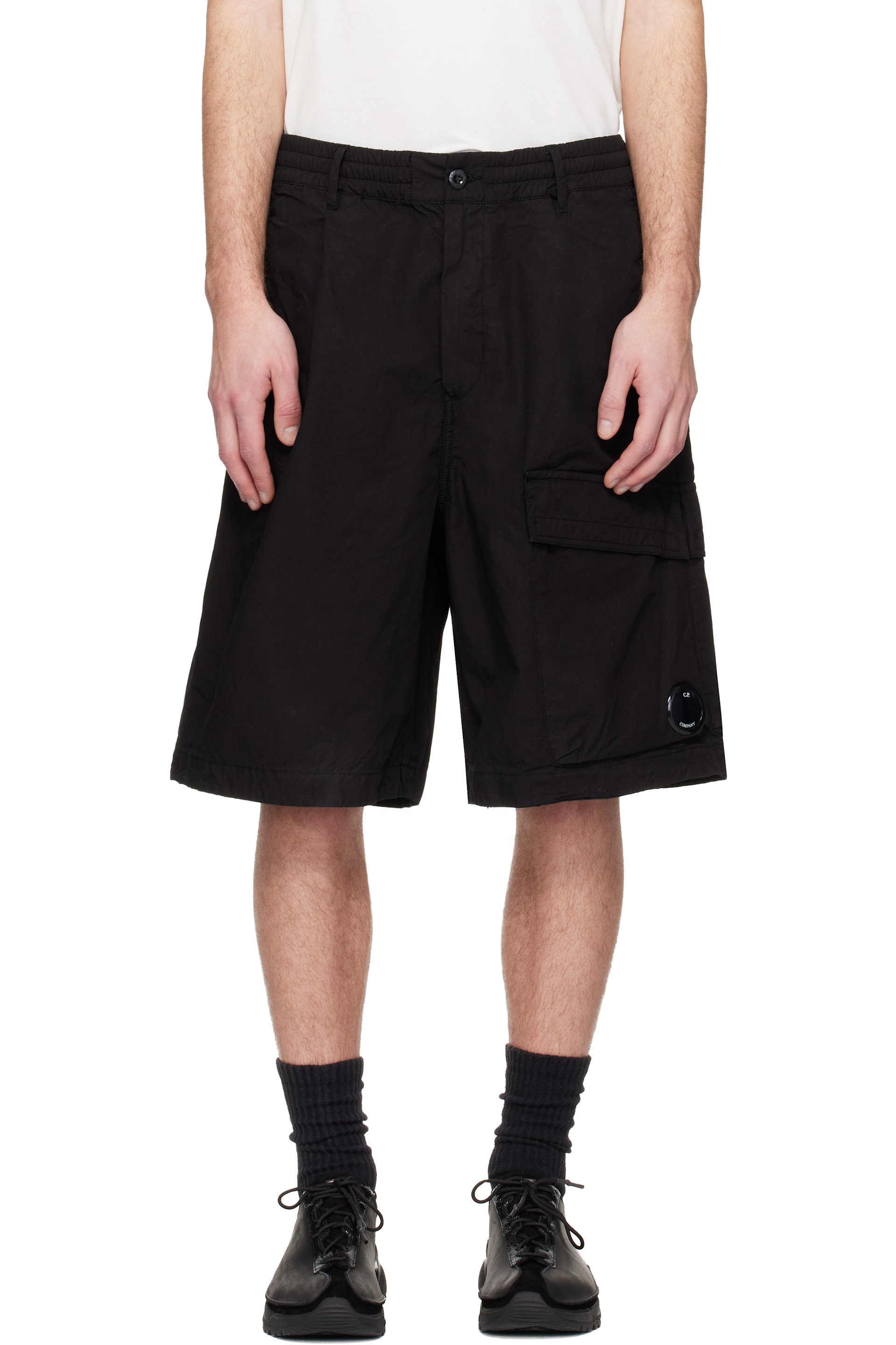 C.P. Company - Black Micro-Reps Boxy Lens Shorts