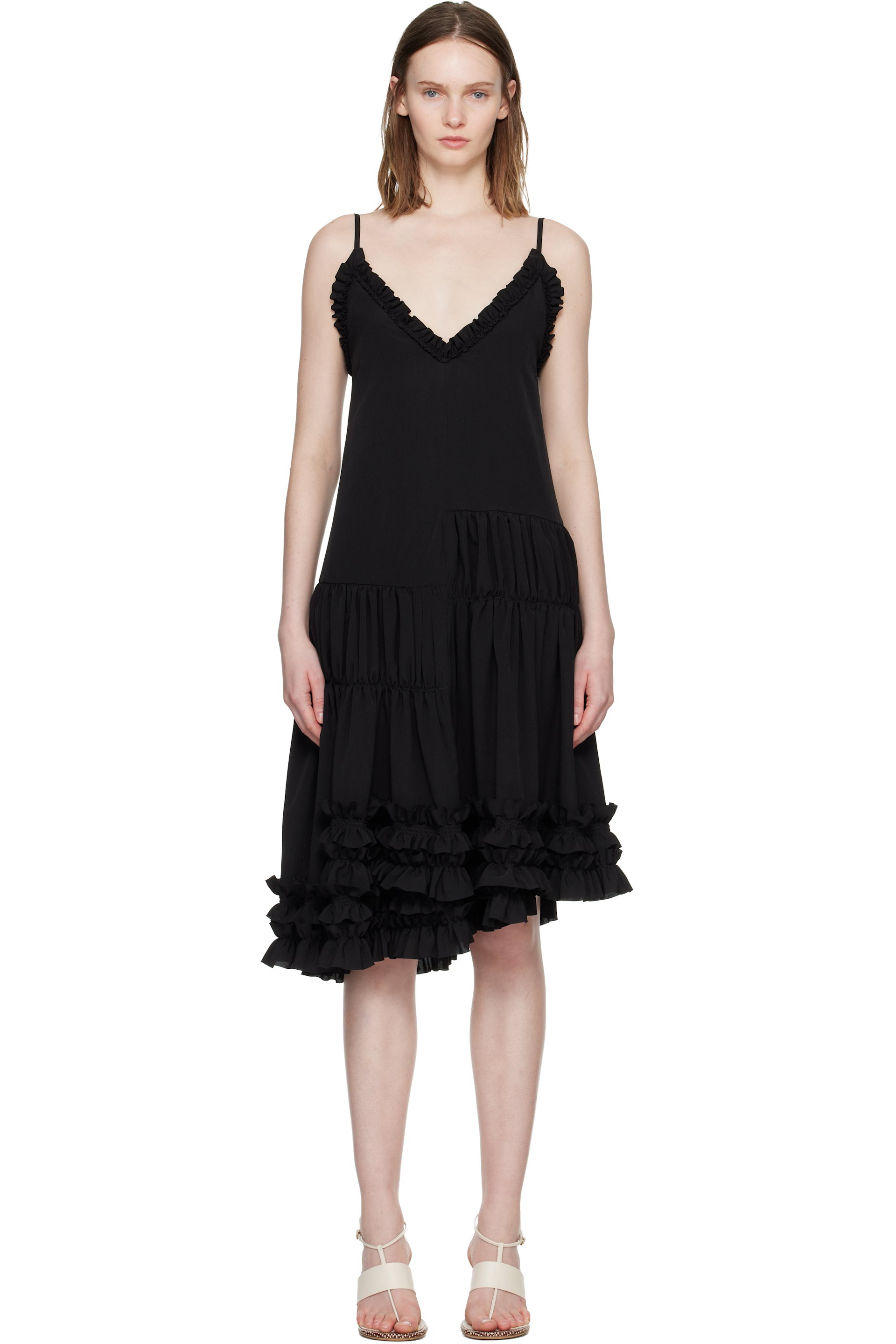 Dries Van Noten - Robe courte asymétrique noire à volants