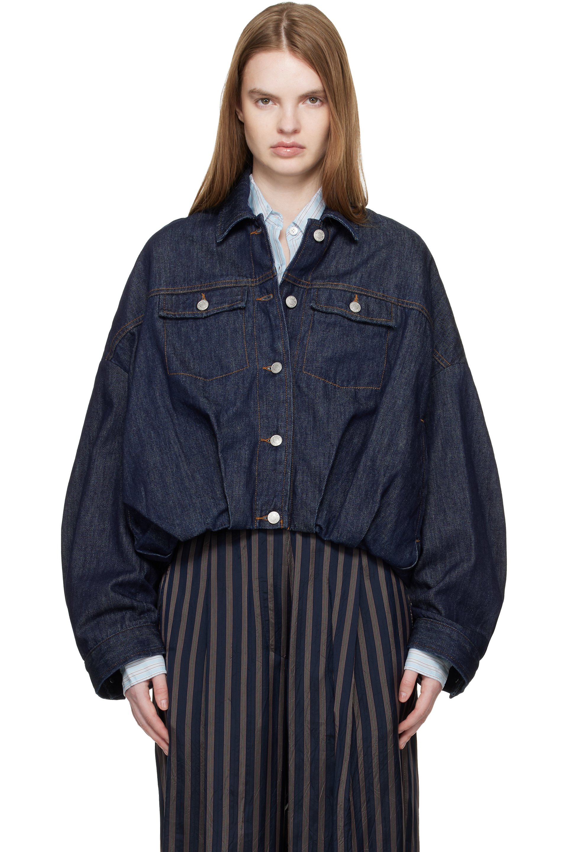 Dries Van Noten - Navy Bubble Hem Denim Jacket