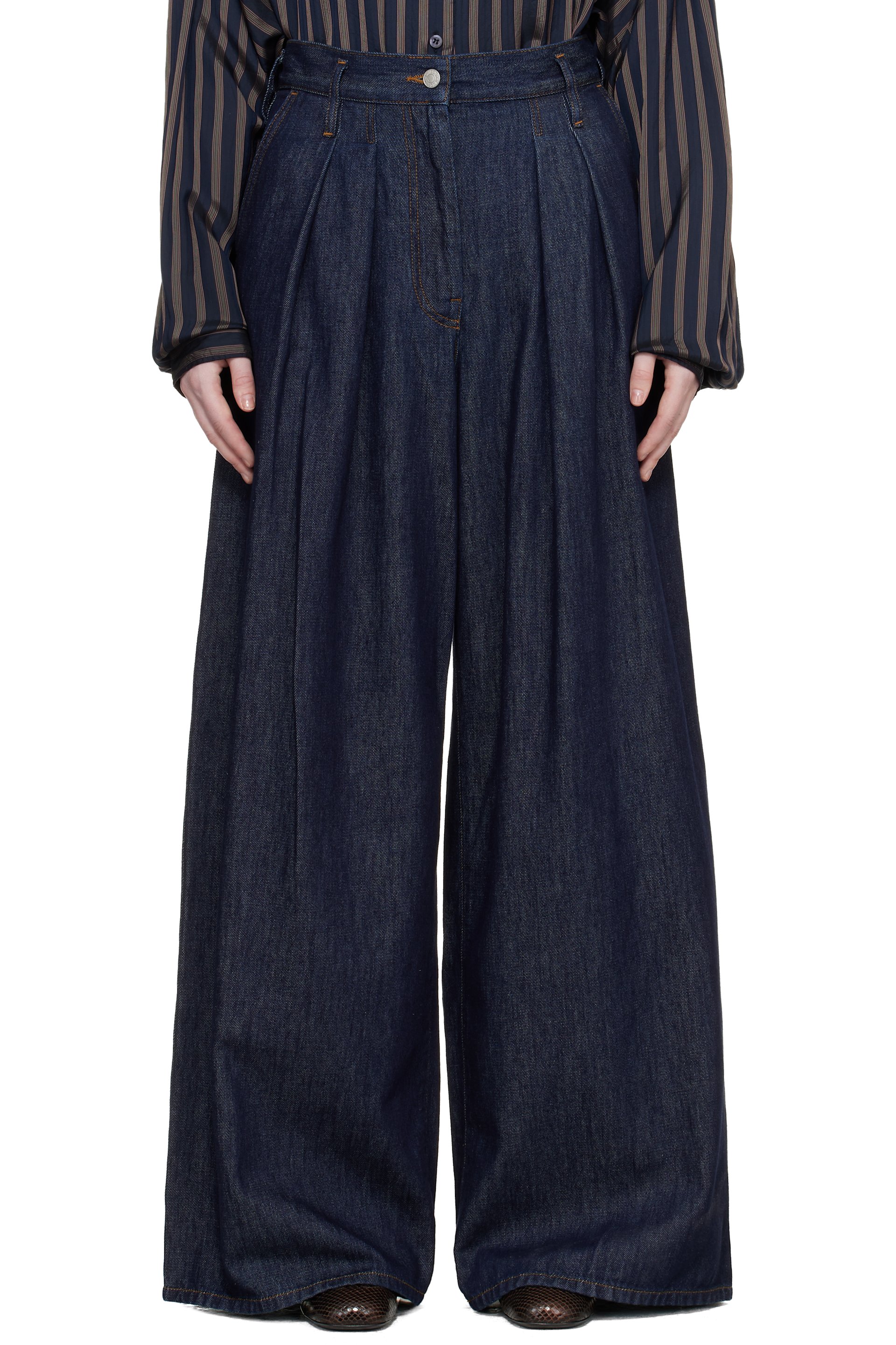 Dries Van Noten - Jean ample indigo à plis