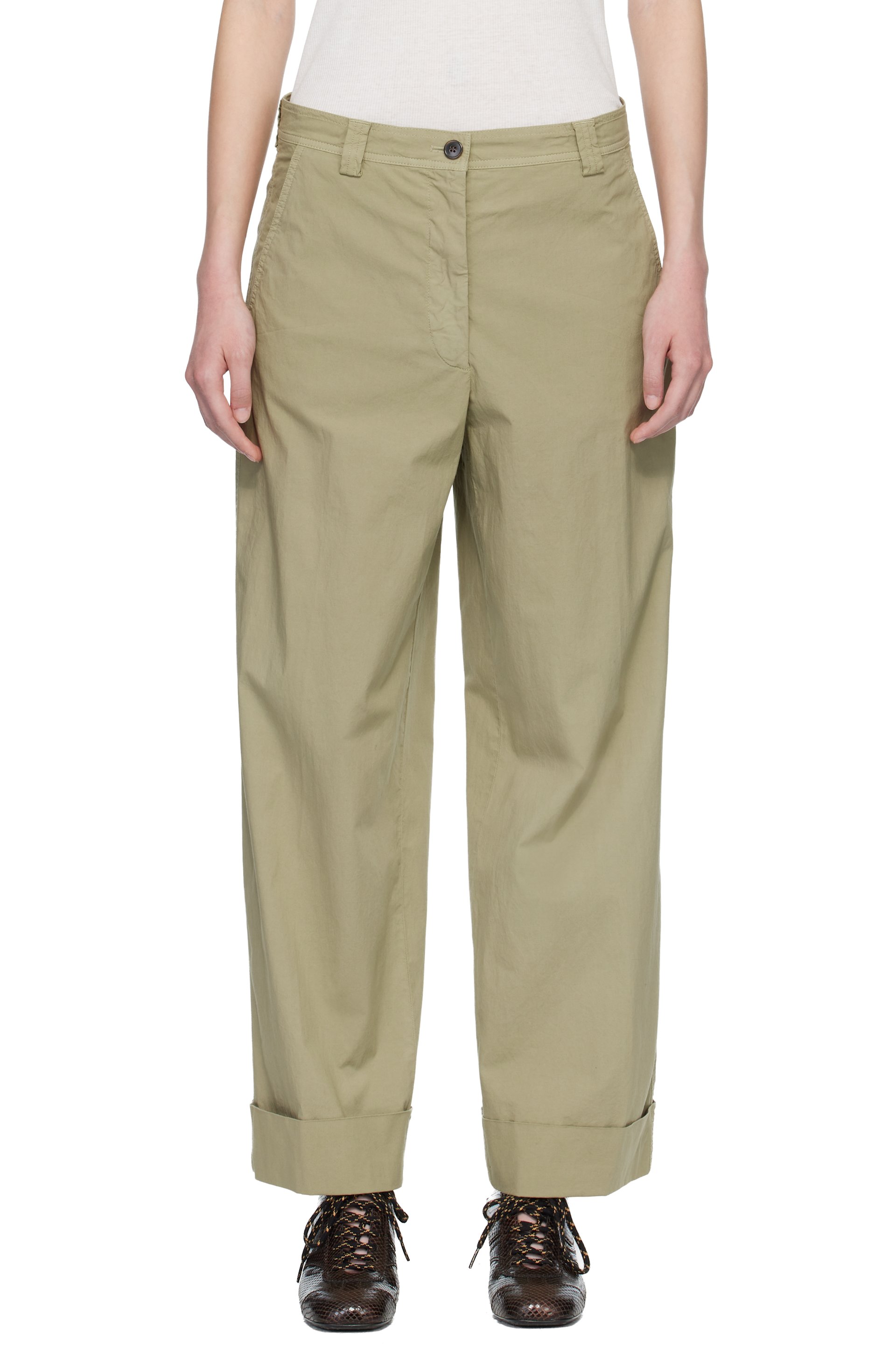 Dries Van Noten - Pantalon beige en toile extensible de coton