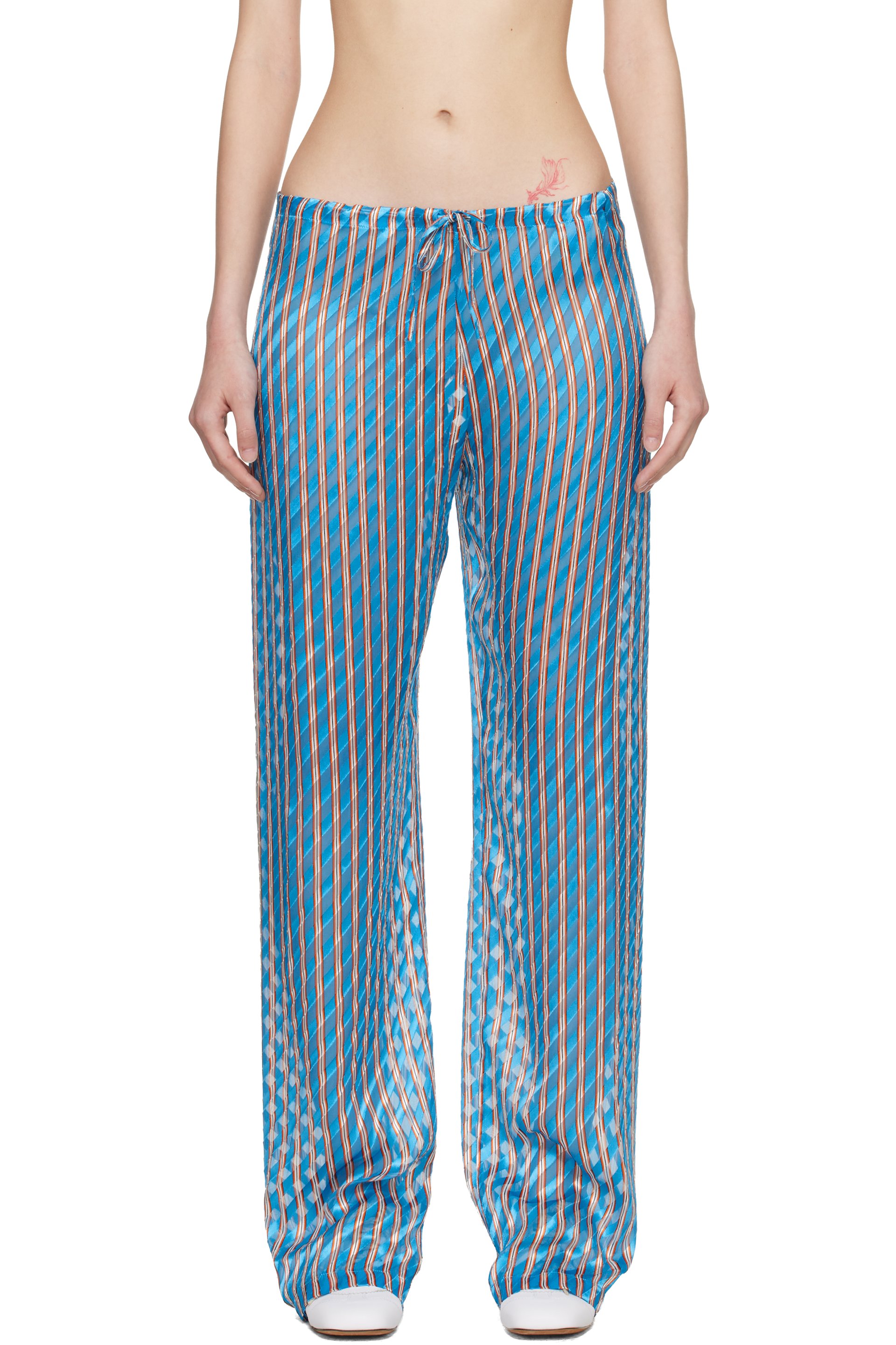 Dries Van Noten - Pantalon bleu en dévoré à taille élastique