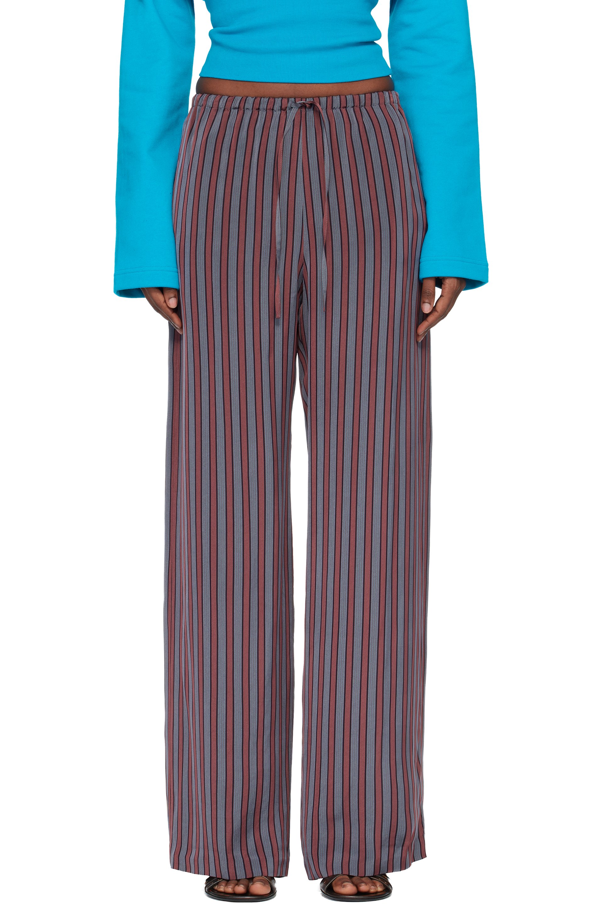 Dries Van Noten - Pantalon droit décontracté Puvis gris et bourgogne