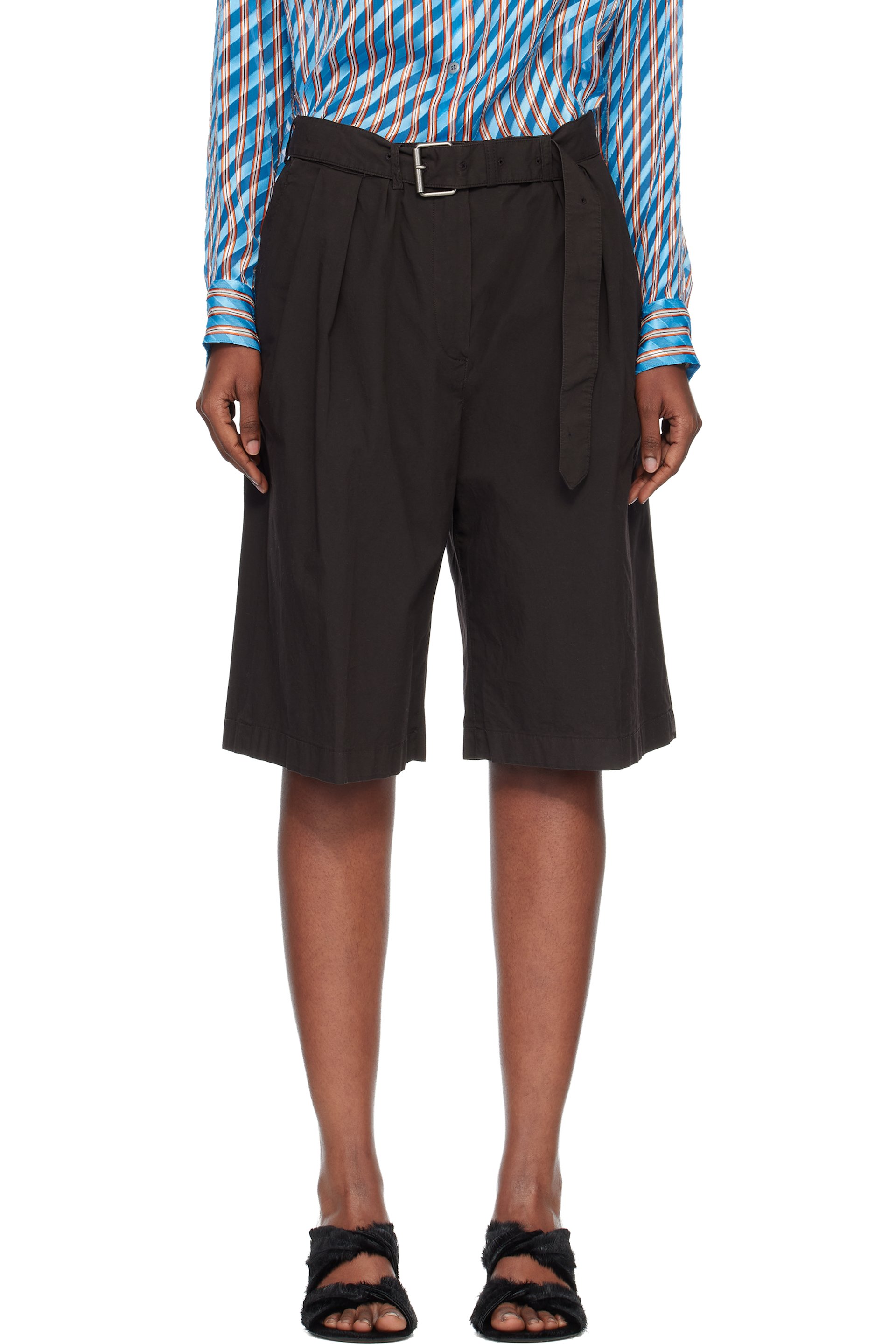 Dries Van Noten - Short brun à ceinture